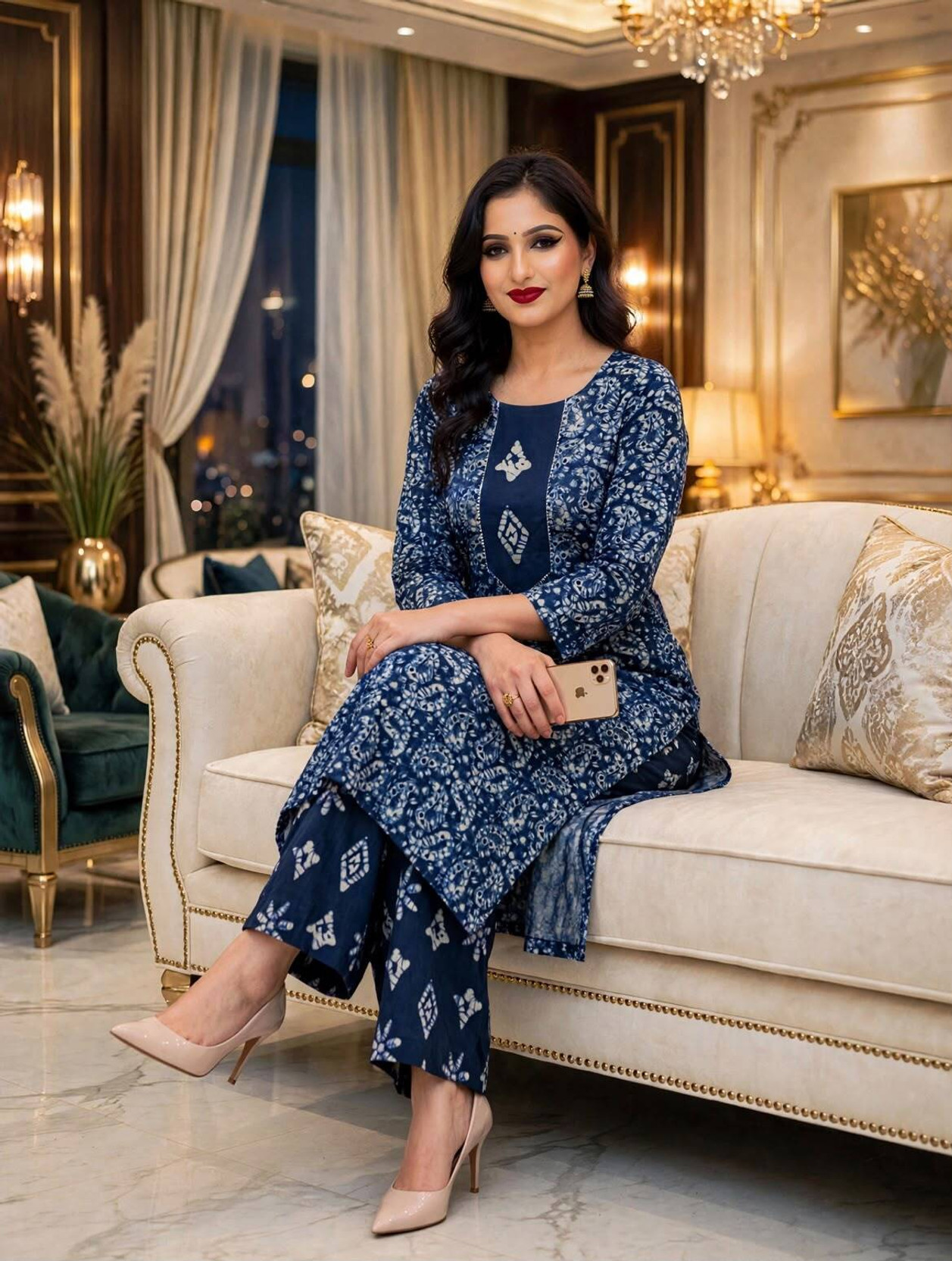 Women Cotton Blend Kurti Palazzo Set