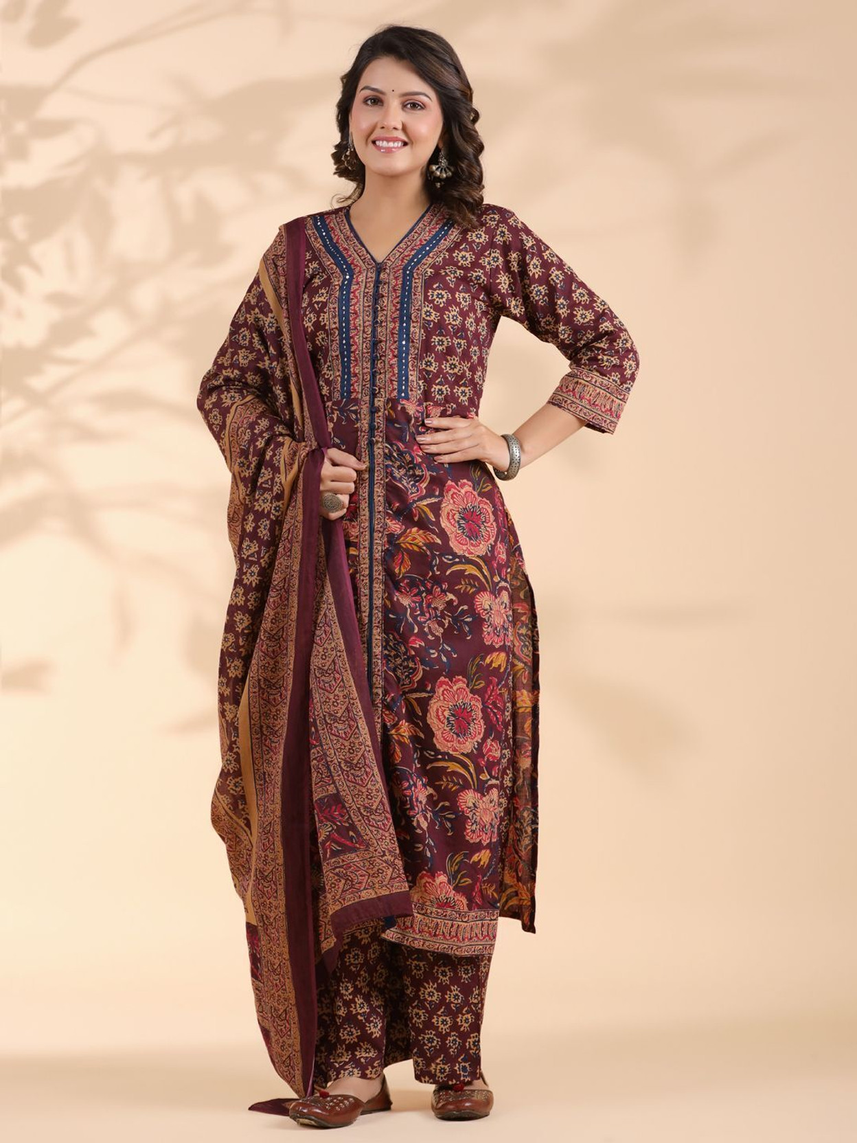 Women Pure Cotton Kurta Palazzo Dupatta Set