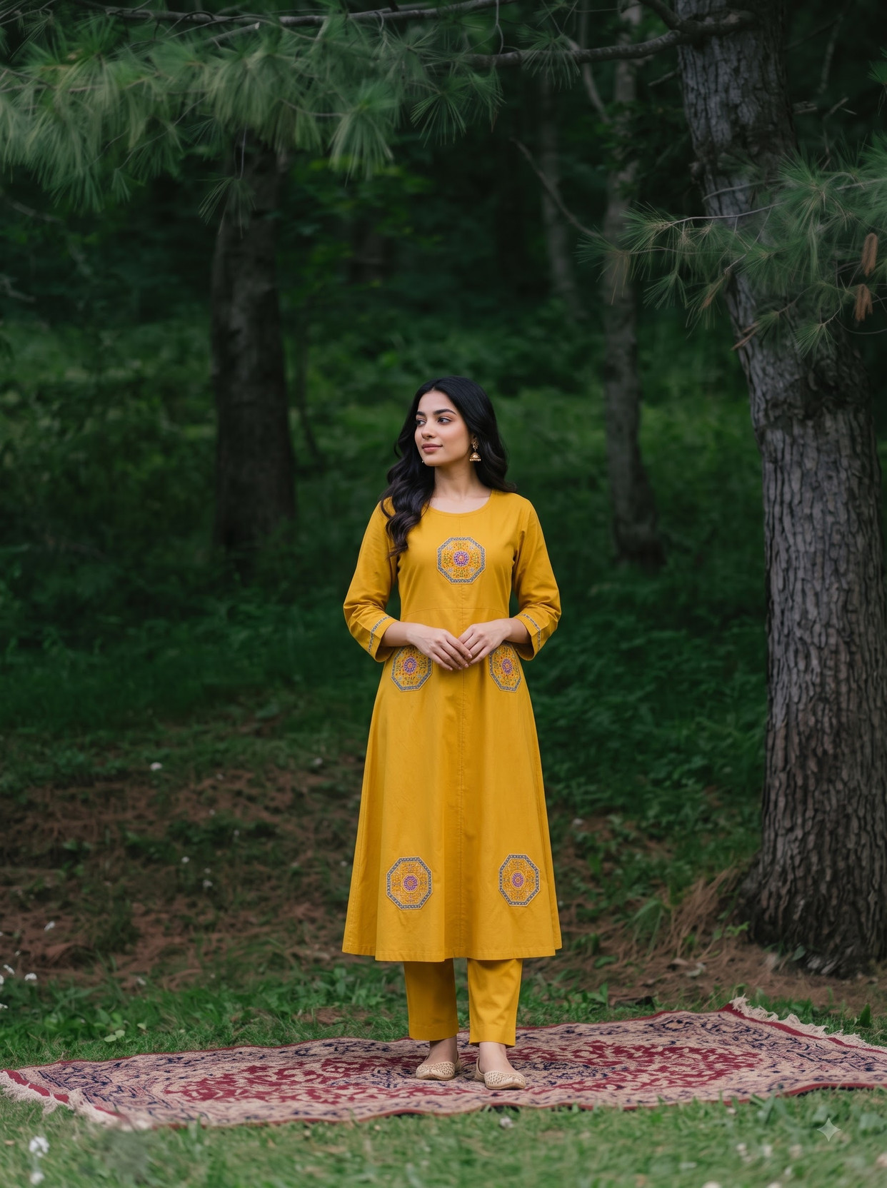 Women Cotton Blend Kurti Sari Pant Set