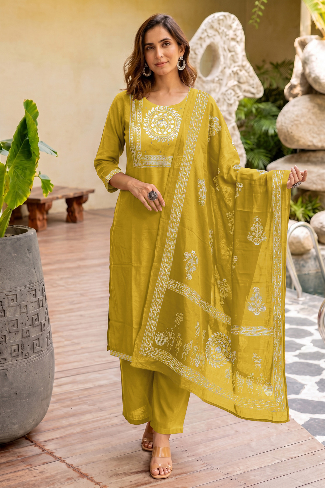 Women Pure Cotton Kurta Pant Dupatta Set