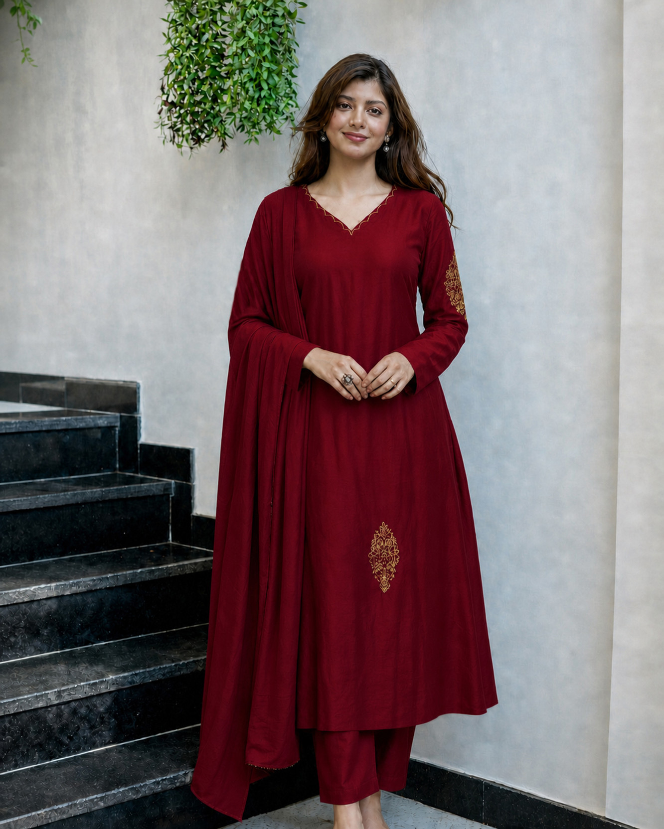 Women Viscose Rayon Kurti Pant Dupatta Set