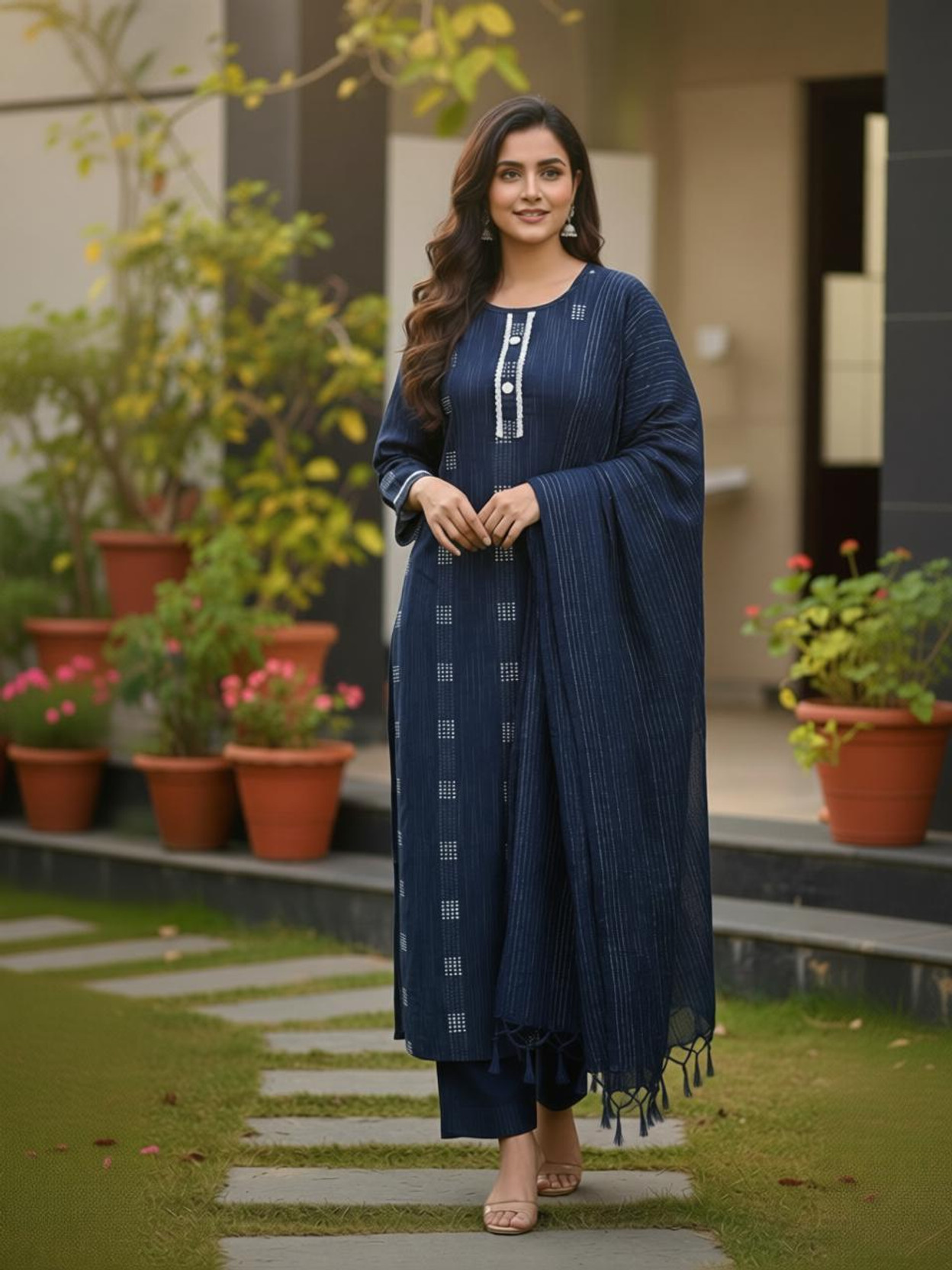 Monika AI Printed Kurta, Palazzo & Dupatta Set
