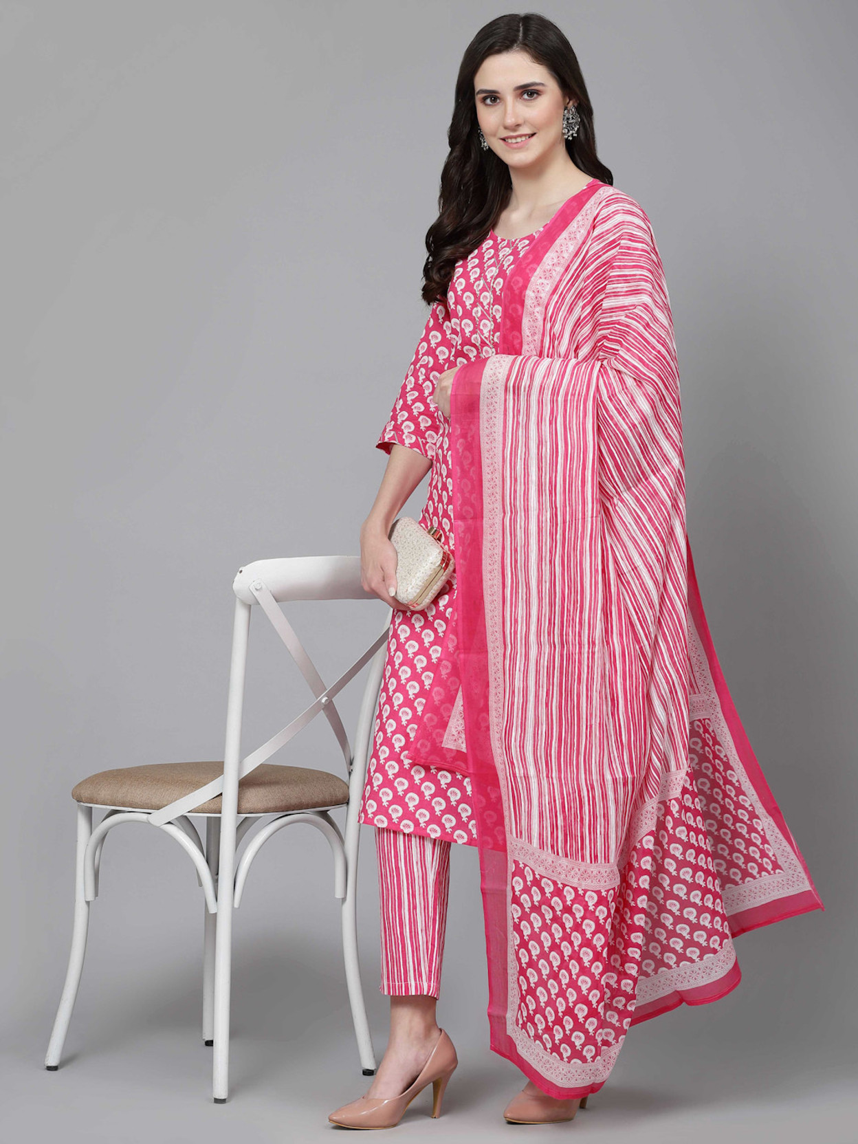 Women Pure Cotton Kurta Pant Dupatta Set