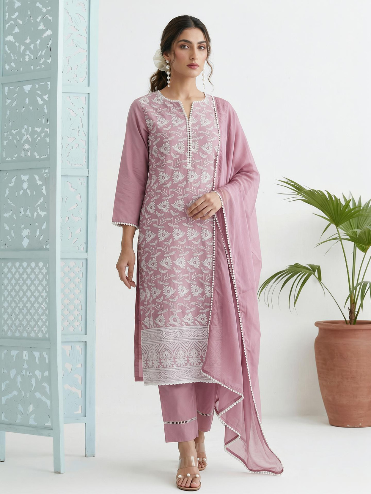Women Pure Cotton Kurti Pant Dupatta Set