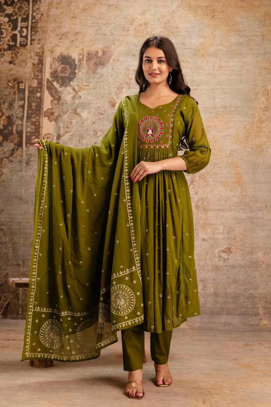 Embroidered Anarkali Kurta, Bottom & Dupatta Set