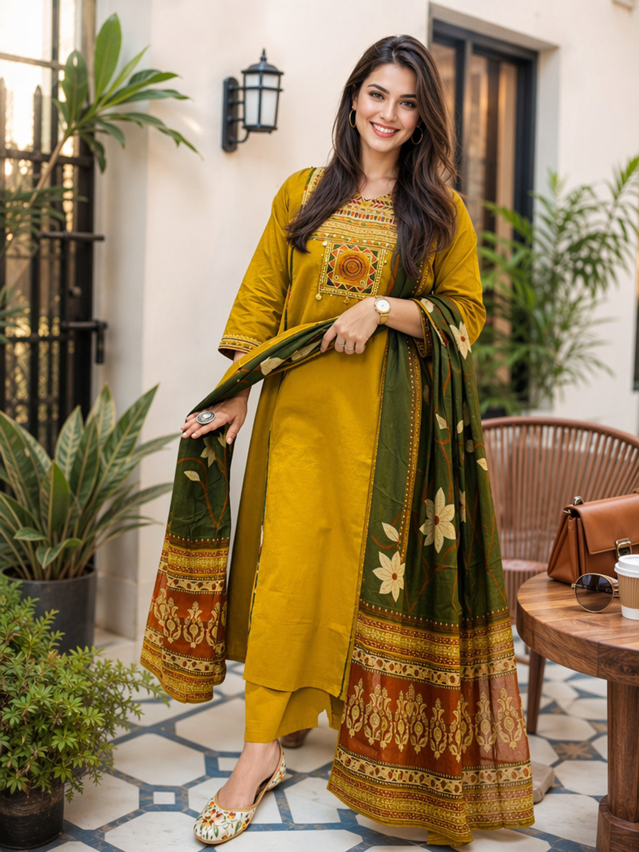 Women Pure Cotton Kurta Pant Dupatta Set