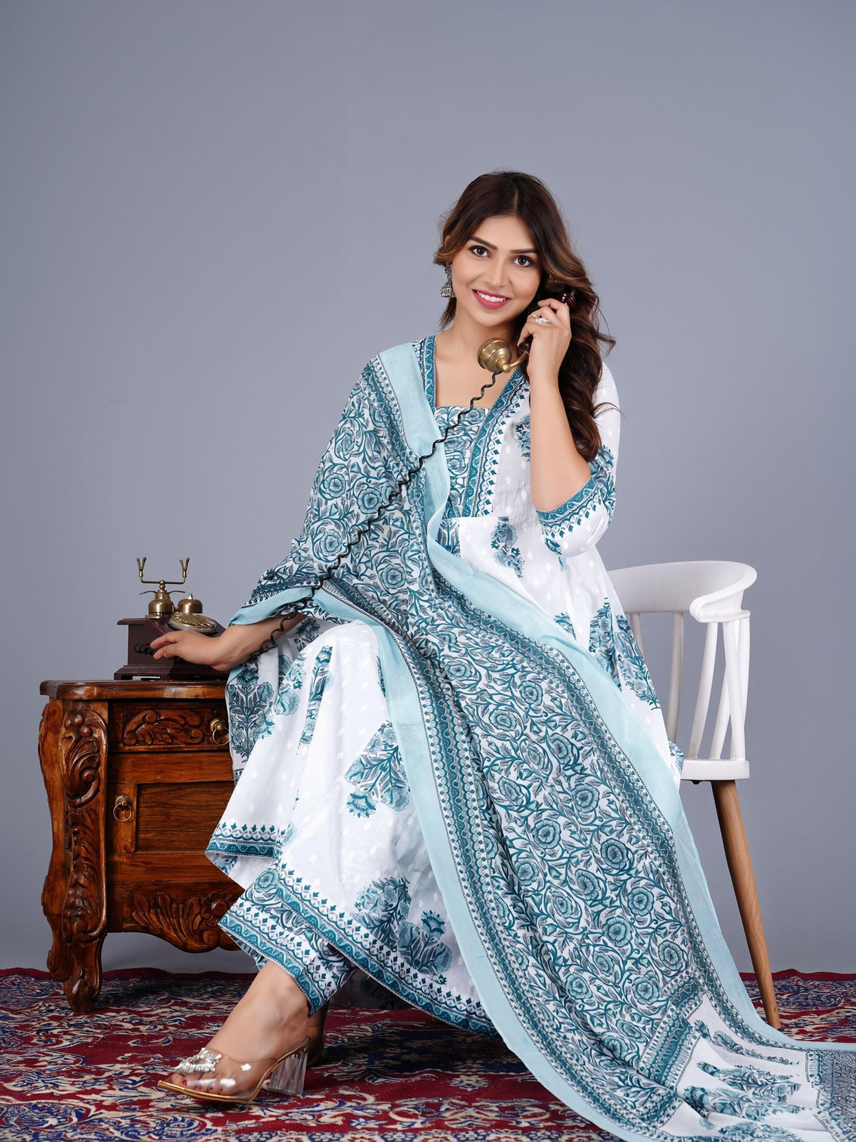 Women Pure Cotton Kurti Pant Dupatta Set