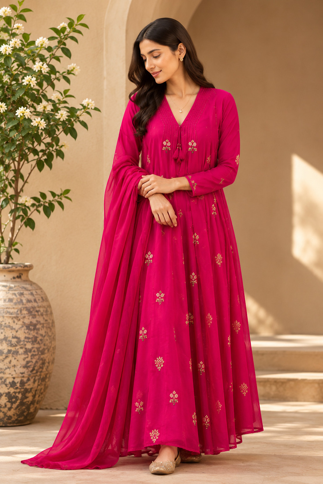 Floral Print Kurta, Trouser/Pant & Dupatta Set