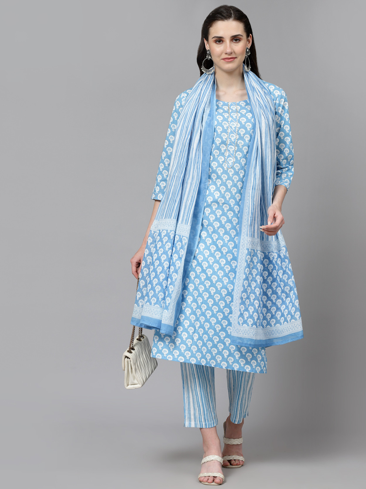Women Pure Cotton Kurta Pant Dupatta Set