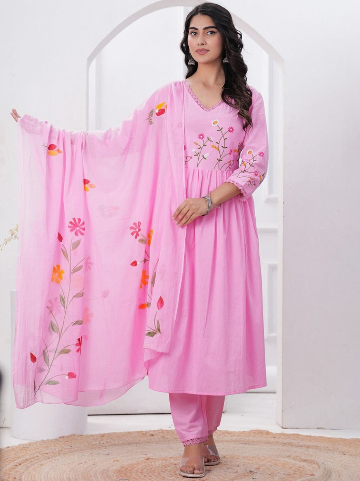 Women Pure Cotton Kurta Pant Dupatta Set