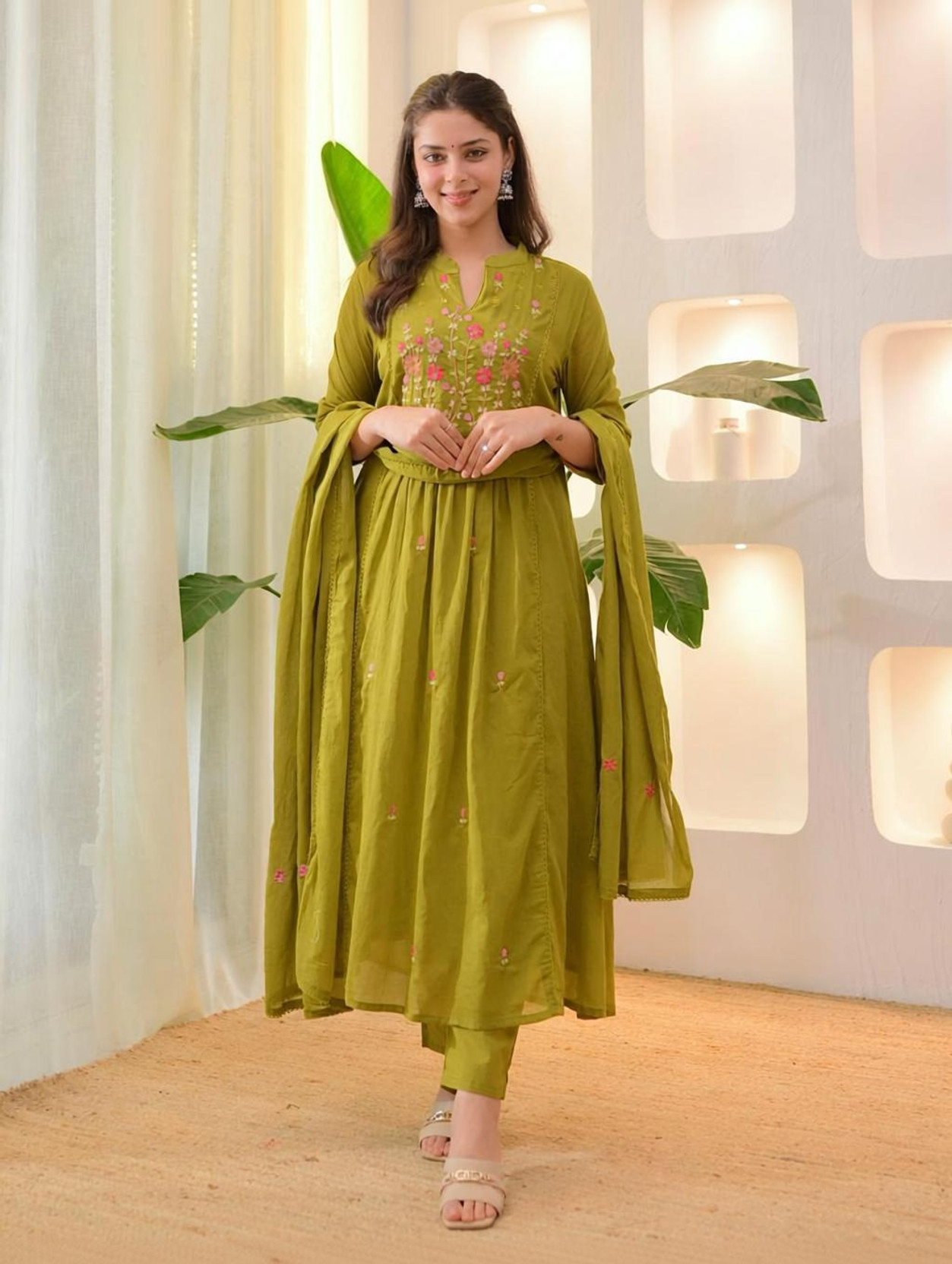 Women Pure Cotton Kurta Pant Dupatta Set