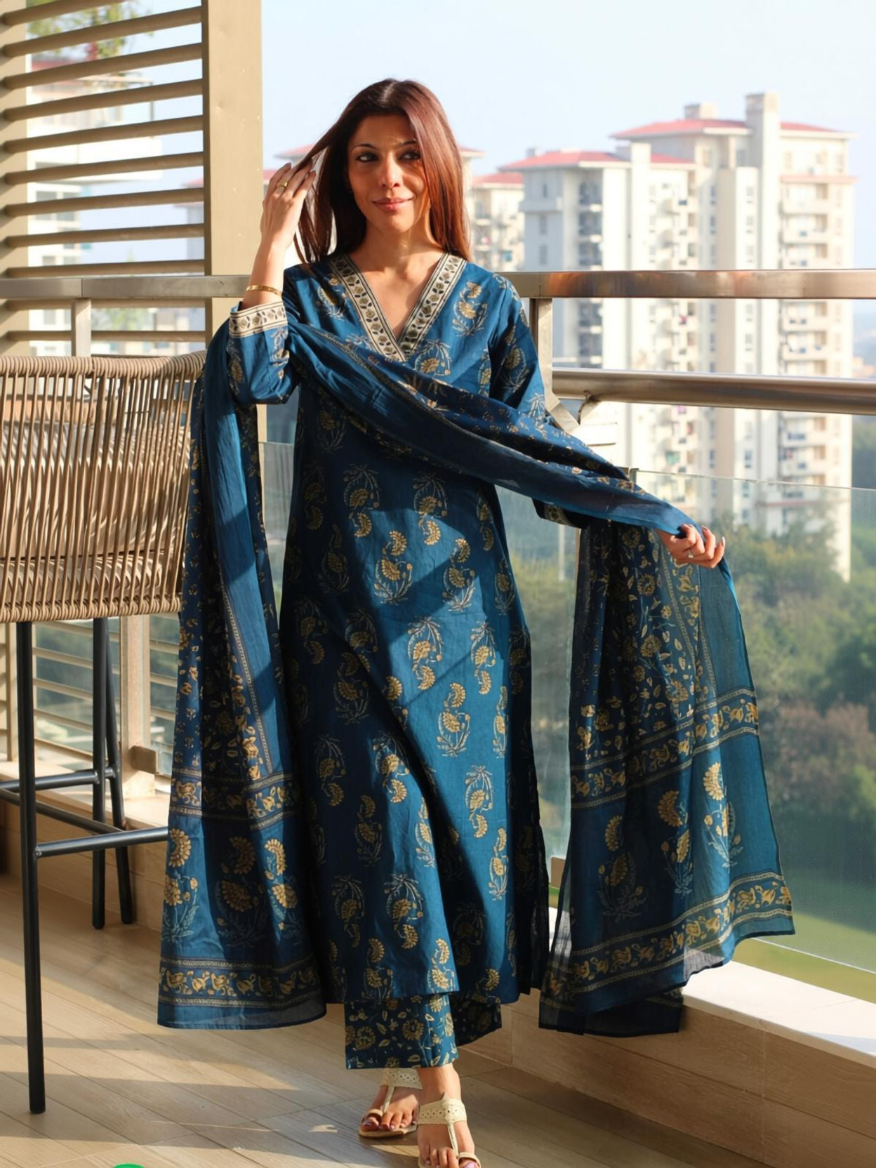 Women Pure Cotton Kurti Pant Dupatta Set