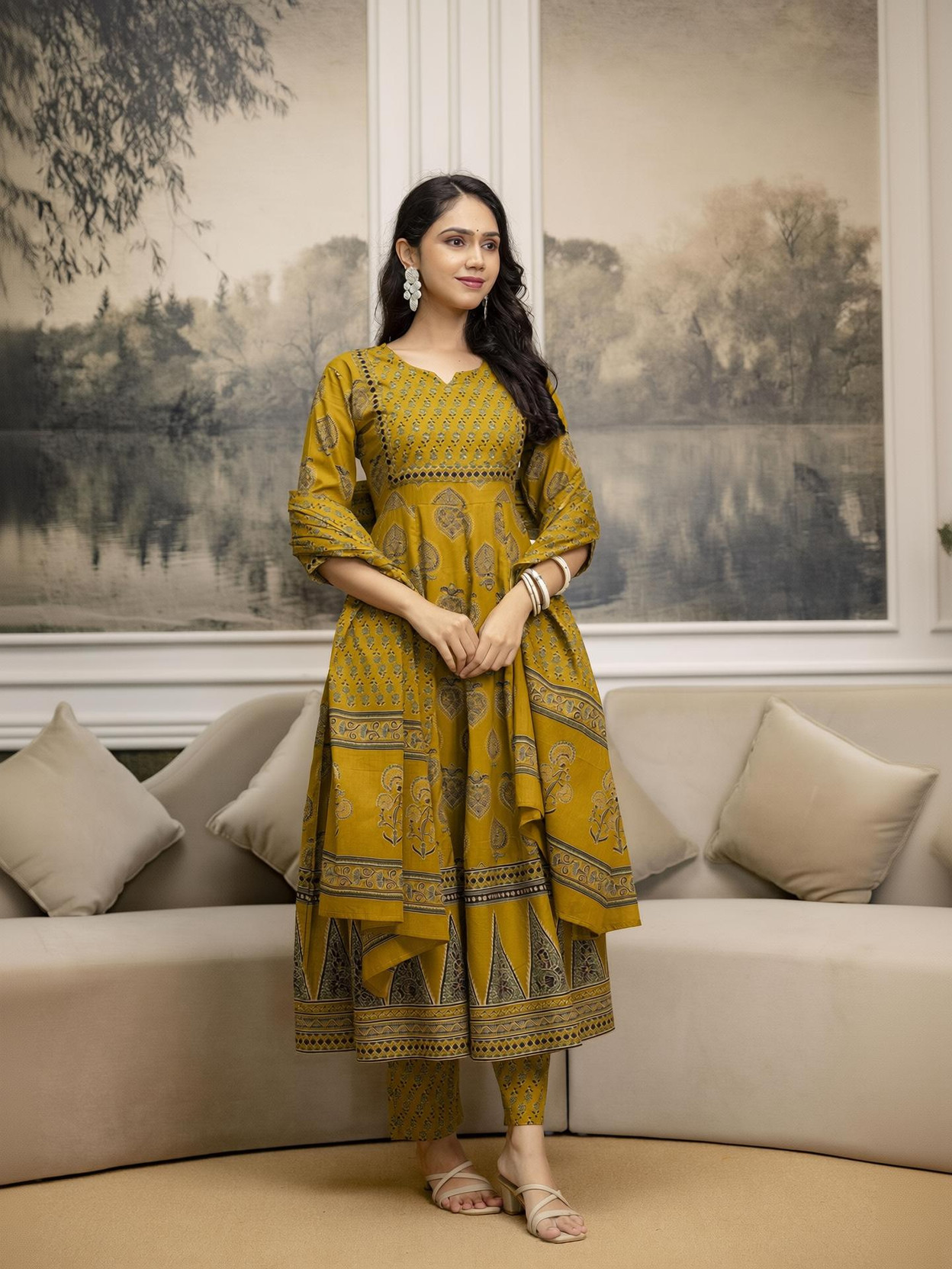 Women Pure Cotton Kurta Pant Dupatta Set