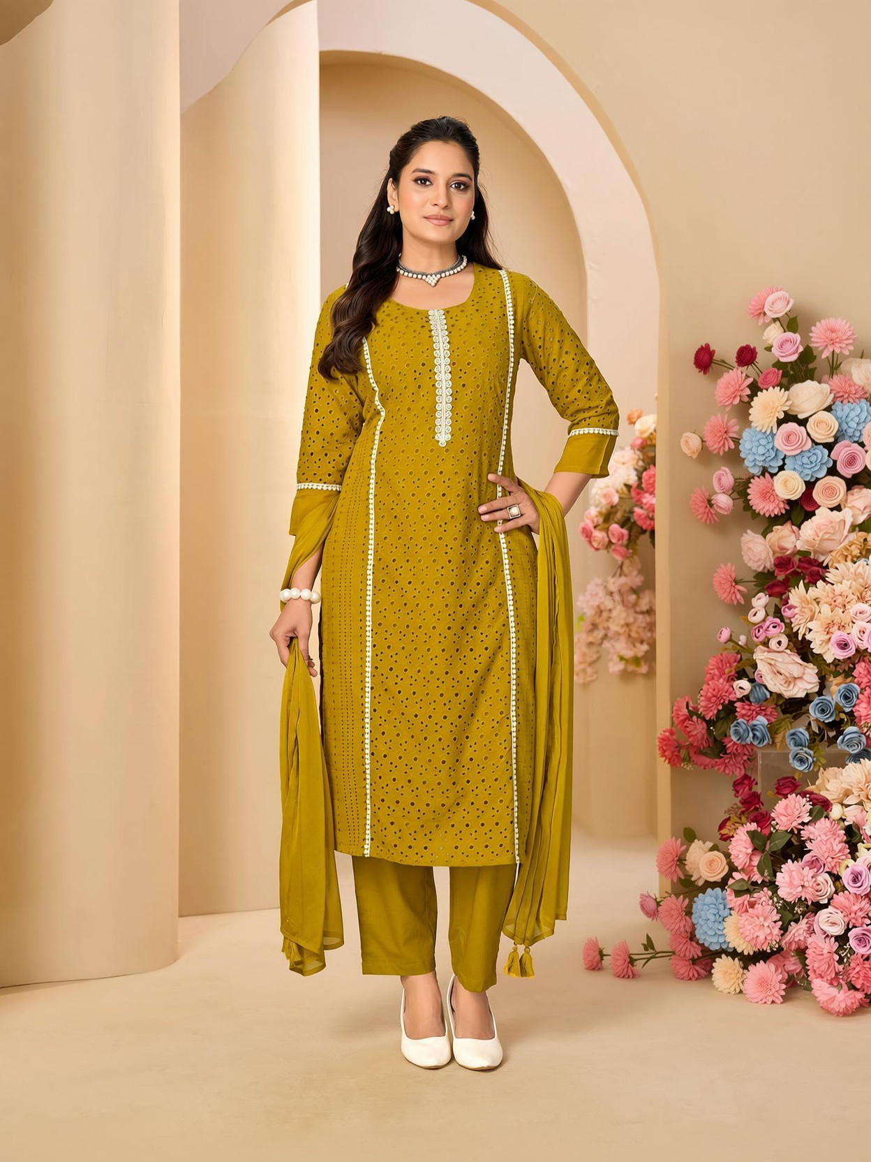 Women Pure Cotton Kurta Pant Dupatta Set