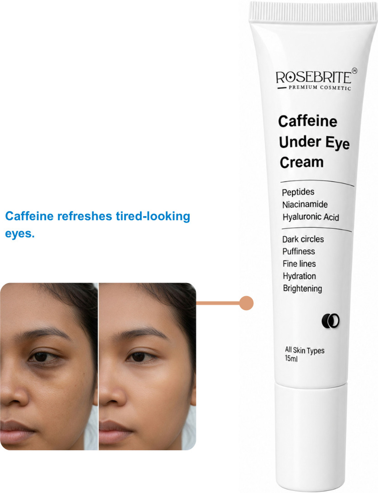 RoseBrite Caffeine Eye Cream with Niacinamide for Even Tone Under Eye Skin
