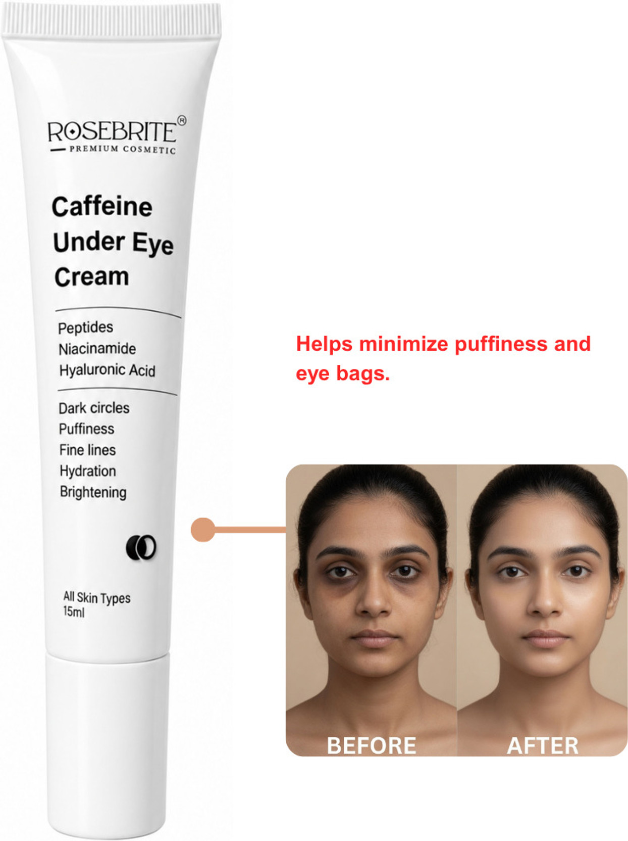 RoseBrite Reduce Dark Circles with Caffeine Rich Under Eye Cream Formula