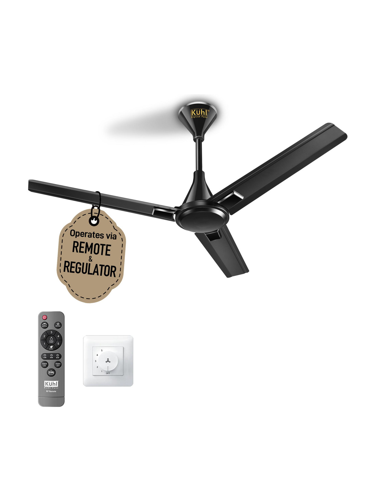 KUHL Fest B2 Power Saving BLDC Ceiling Fan |28W|365 RPM | Remote & Regulator Operated BLDC Motor with ...