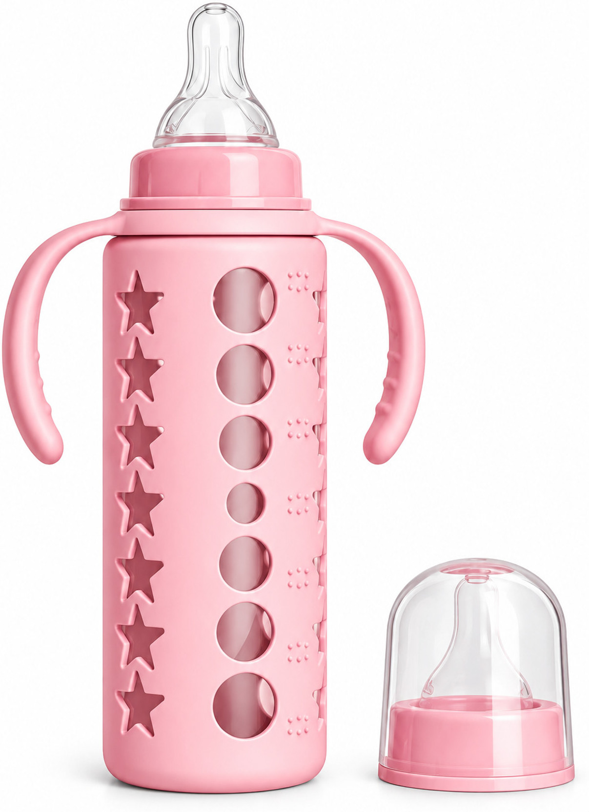 MADHAV COMMUNICATION Glass Baby Feeding Bottle 240 ml with Handle and Nipple Cap  - Glass