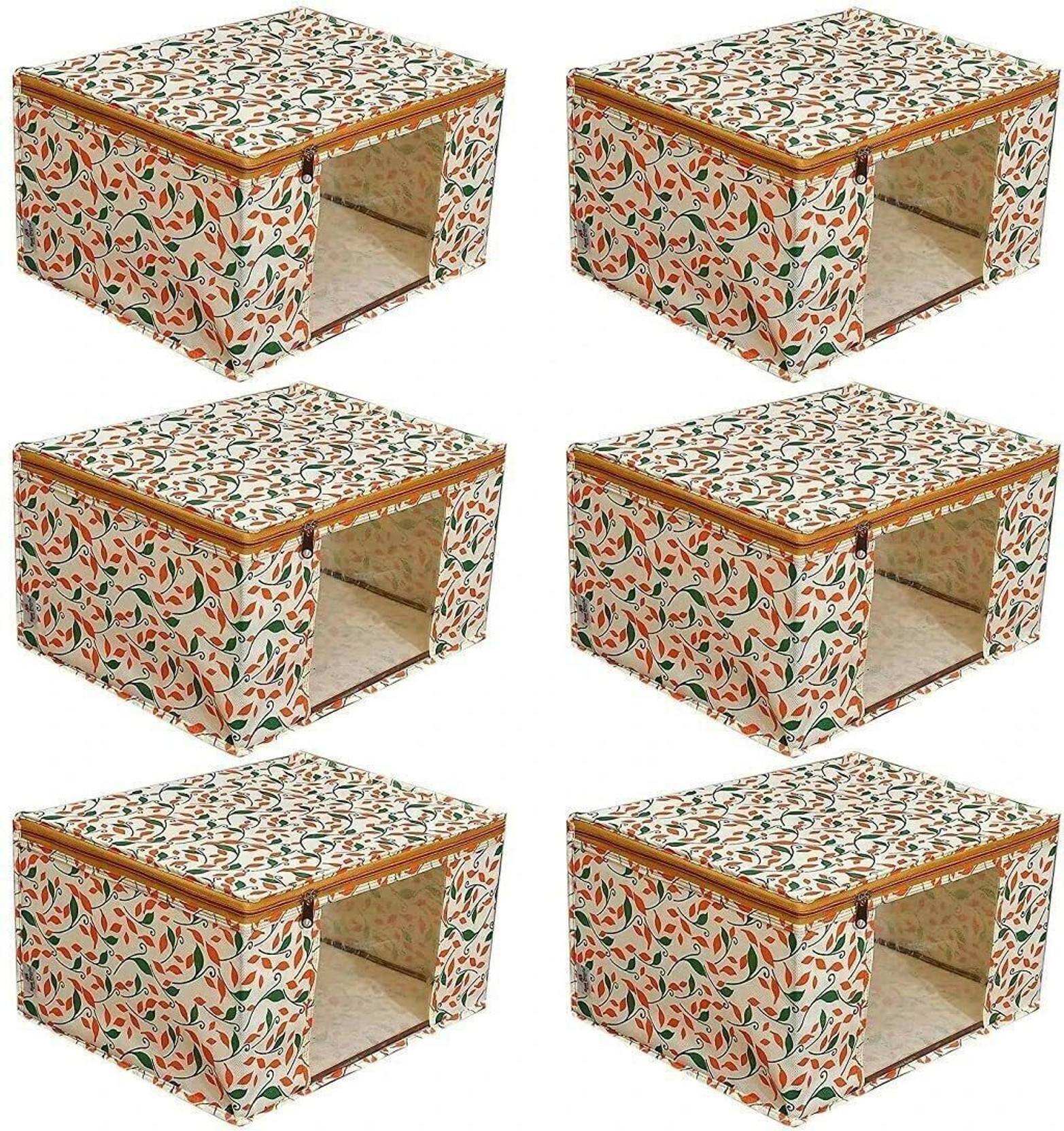 BTOS Non Woven Fabric Saree Cover/ Clothes Organizer|Transparent Window|Zipper Closure With Foldable Material Size 45x 33 x 22,Pack Of 6