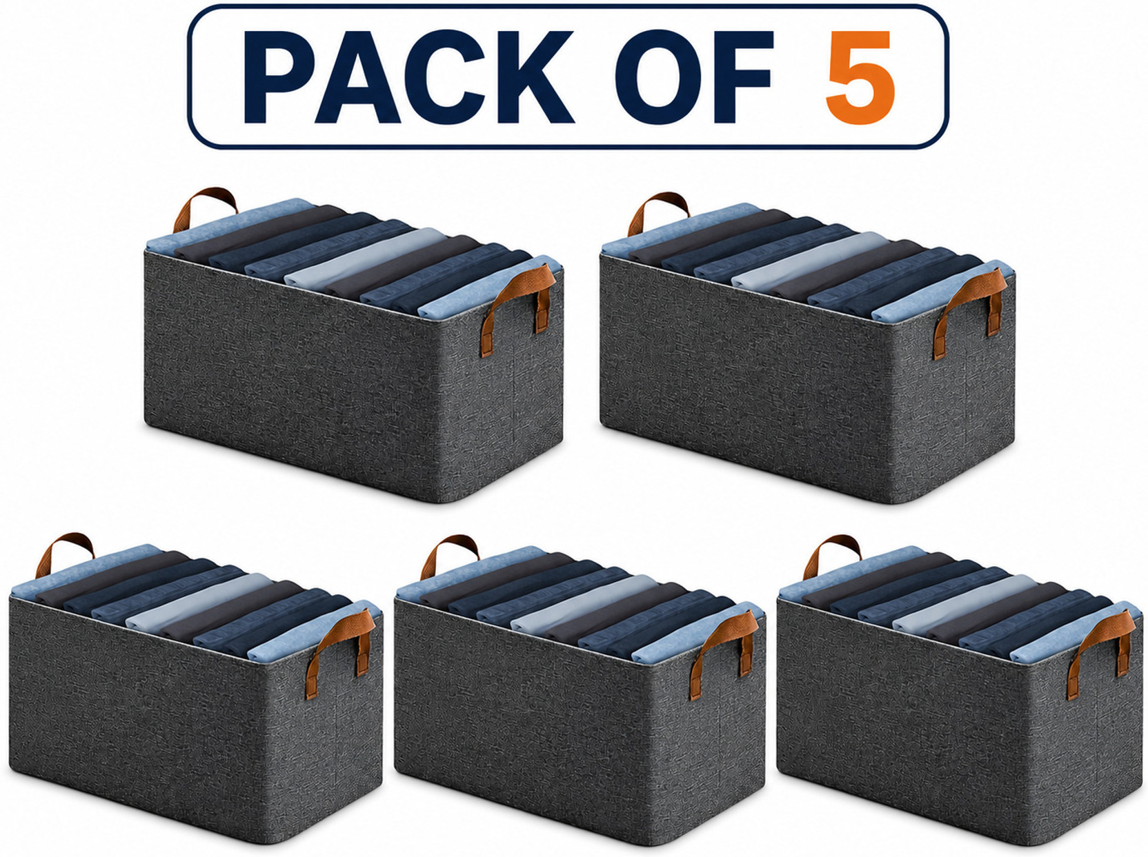 VENDIFY Foldable 26L PACK OF 5 Cloth Organizer For Wardrobe Storage Bag Storage Box Closet Drawer Organizers for Clothes Clothes Storage Box for Wardrobe Cloth, Saree, Towel, Blanket