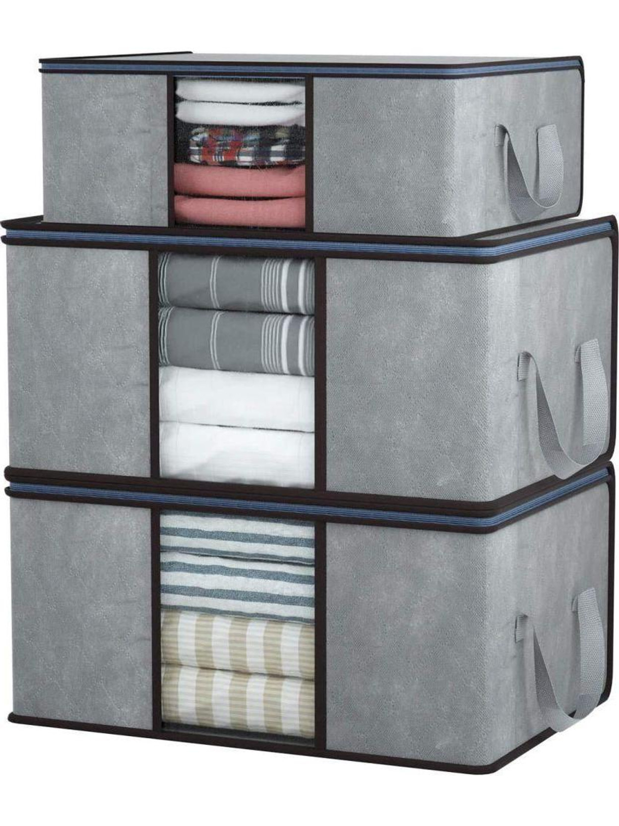 AtNoor Foldable Clothes Storage Box Non-Woven Fabric Blanket & Saree Organizer Front Transparent Window