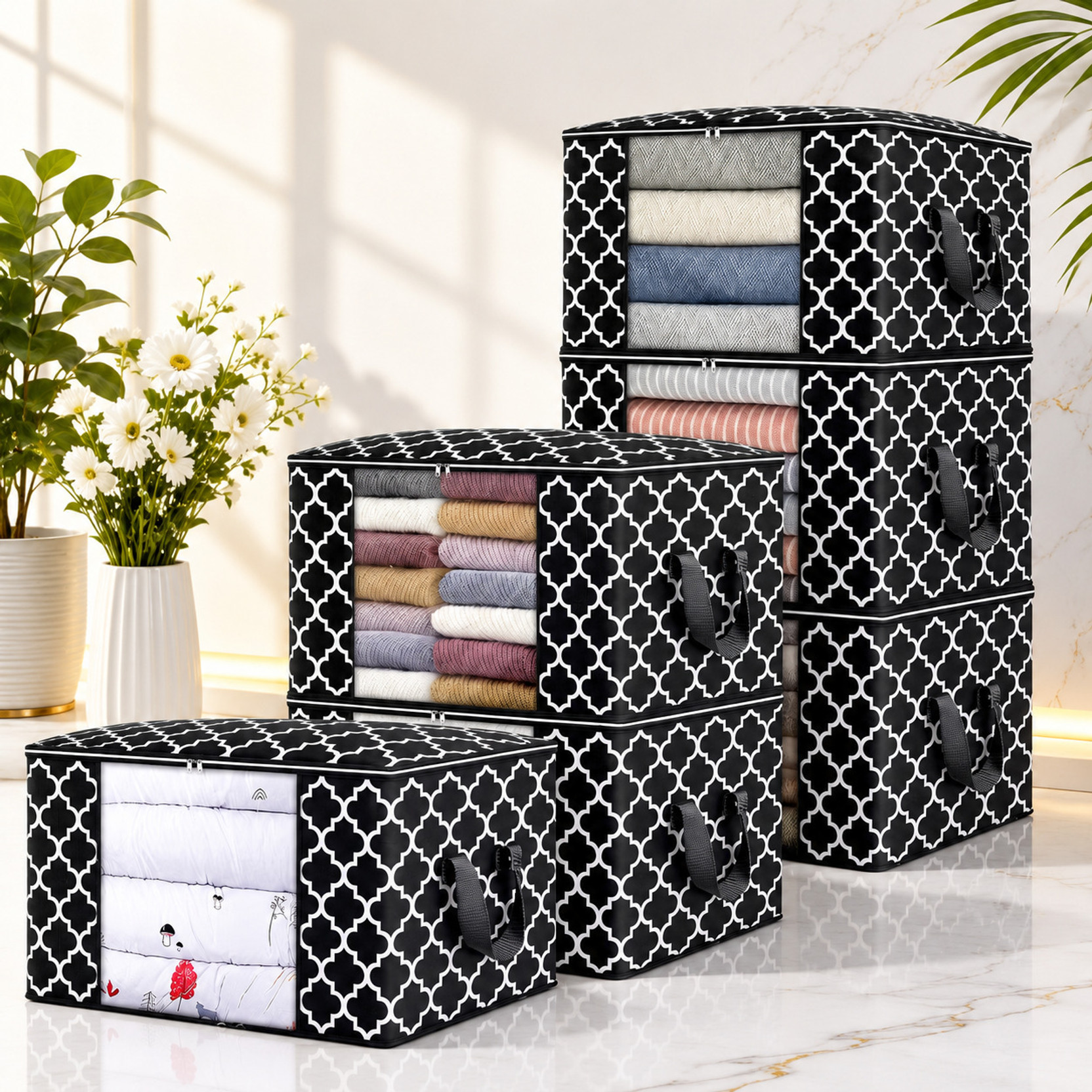 STORAZE Multipurpose Storage Usage Closet Storage Organizer Box with Strong Zipper & Side Handles – Pack of 6 Cloth cover pack of 6