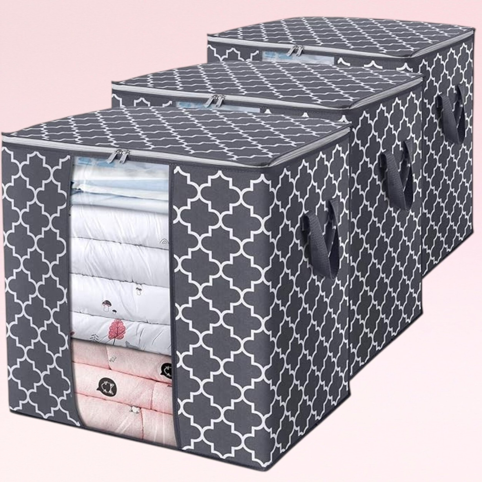 STORAZE Premium Clothes Storage Organizer Series Grey Printed Clothes Storage Organizer CLOTH COVER PACK OF 3