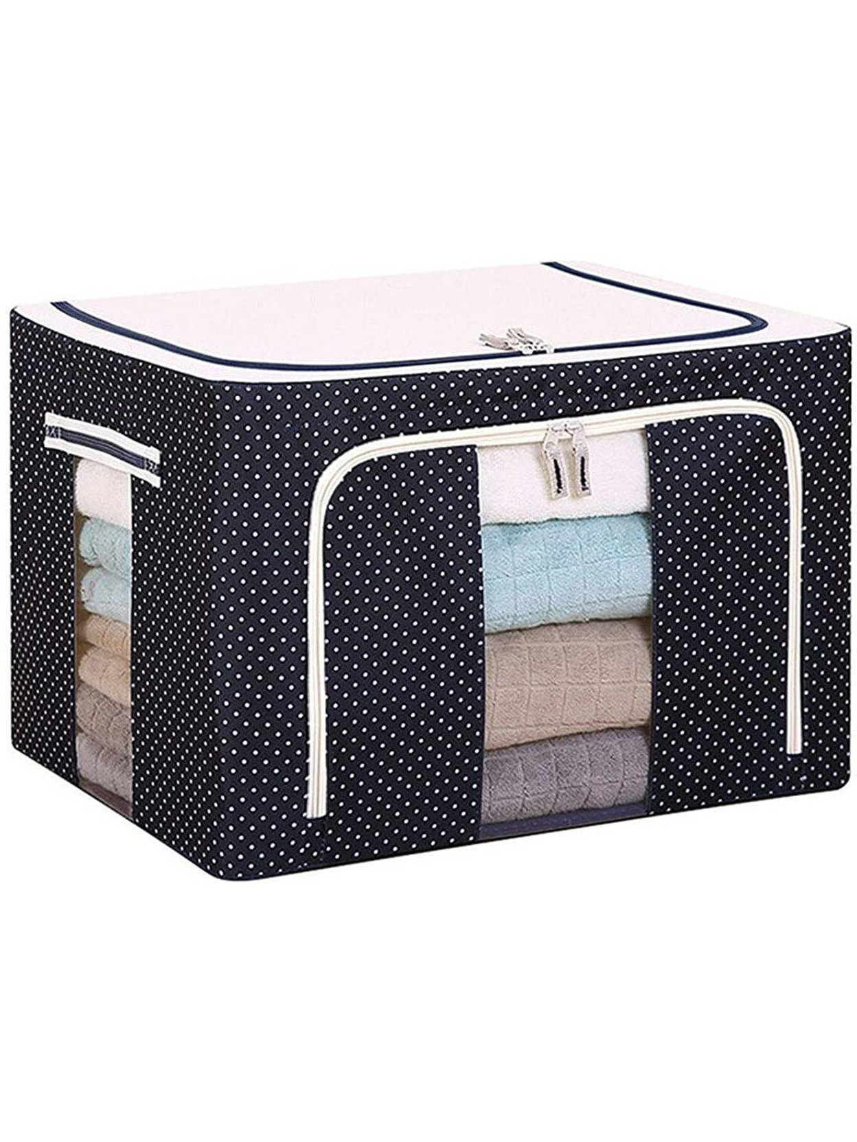 Brampton 1 Wardrobe box Wardrobe Organiser Folding Almira Steel Frame Cloth Box Oxford Fabric Large Saree Cover Bag with Transparent Window - Under Bed Closet Wardrobe Box Cloth Almira (66 LTR, PACK O