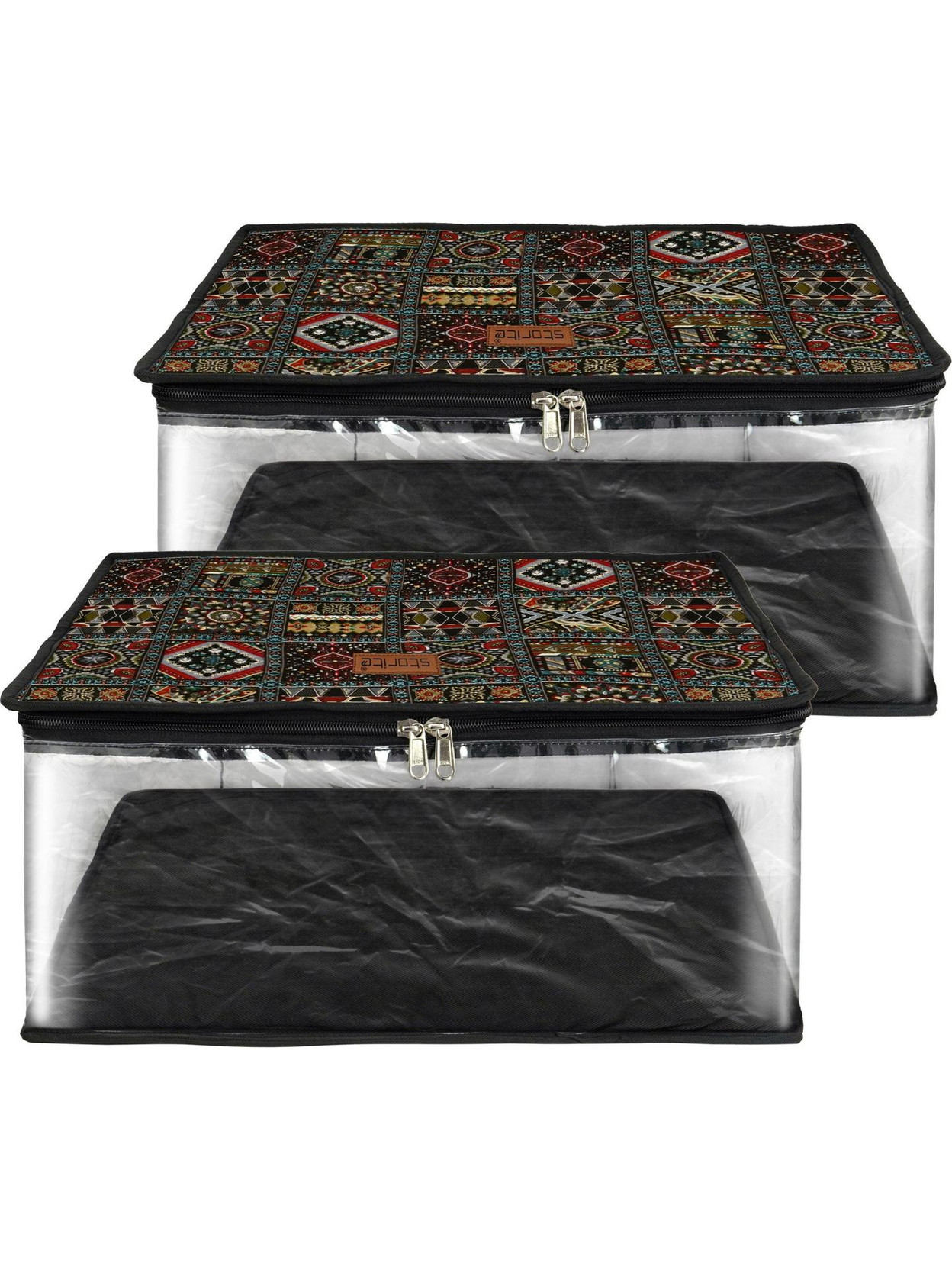 STORITE 2 Pack Space Saver Wardrobe Cover Non-Woven Embroidery Printed Multipurpose Bag Foldable Cloth Organizer Box