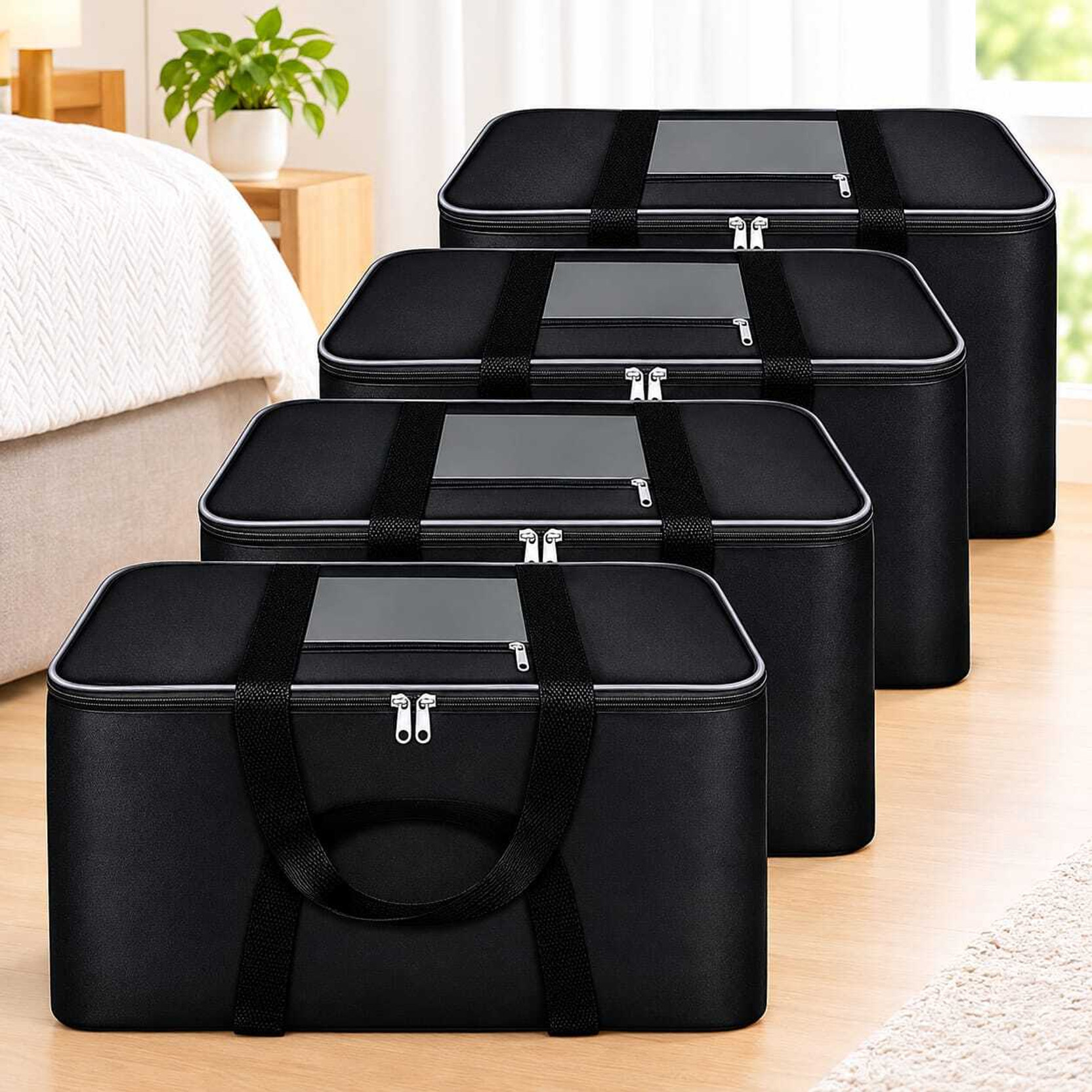 misbhacrafts Comboof 4 Large Foldable Storage Bags with Zipper Durable Non Woven Balnket Travel Organizer Bag for Wardrobe, Toys & Seasonal Storage
