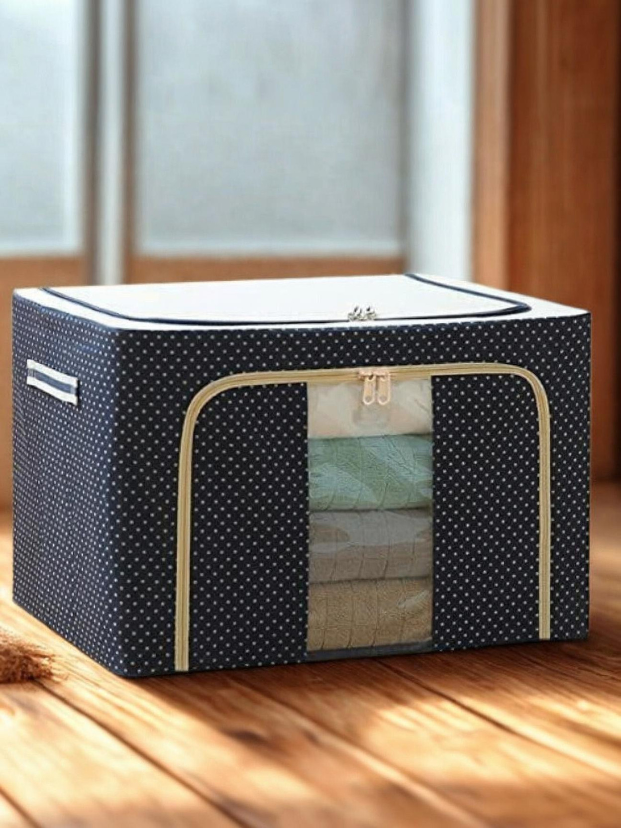 AshmakamMart Dress Storage Box 66L – Foldable Cloth Organizer with Clear Window Dress Storage Box 66L – Foldable Cloth Organizer with Clear Window Dress Storage Box 66L – Foldable Cloth Organizer with