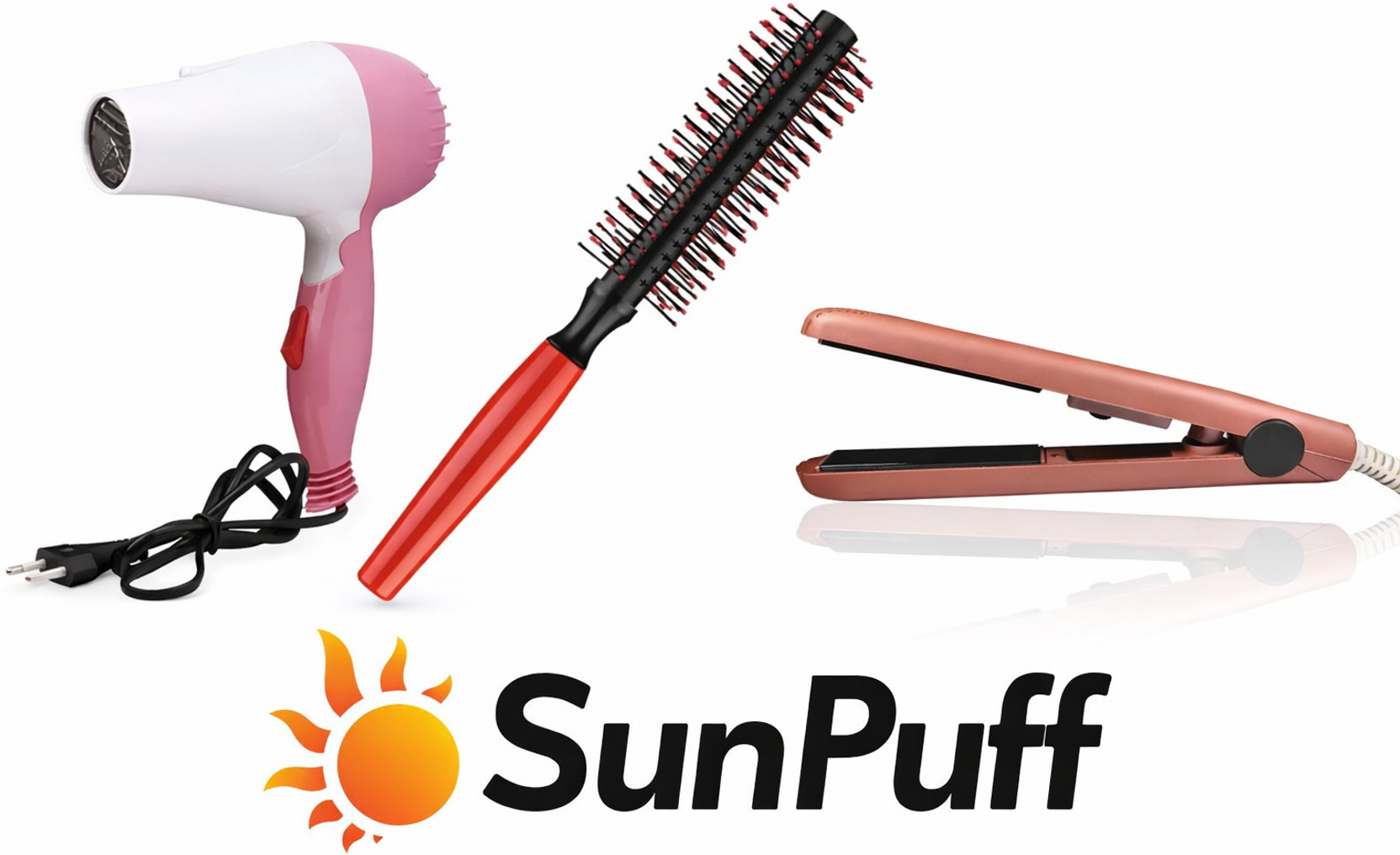 SUNPUFF Hair Styling Combo–Hair Dryer,Round Brush & Hair Straightener(3 in 1,Multicolor) Personal Care Appliance Combo