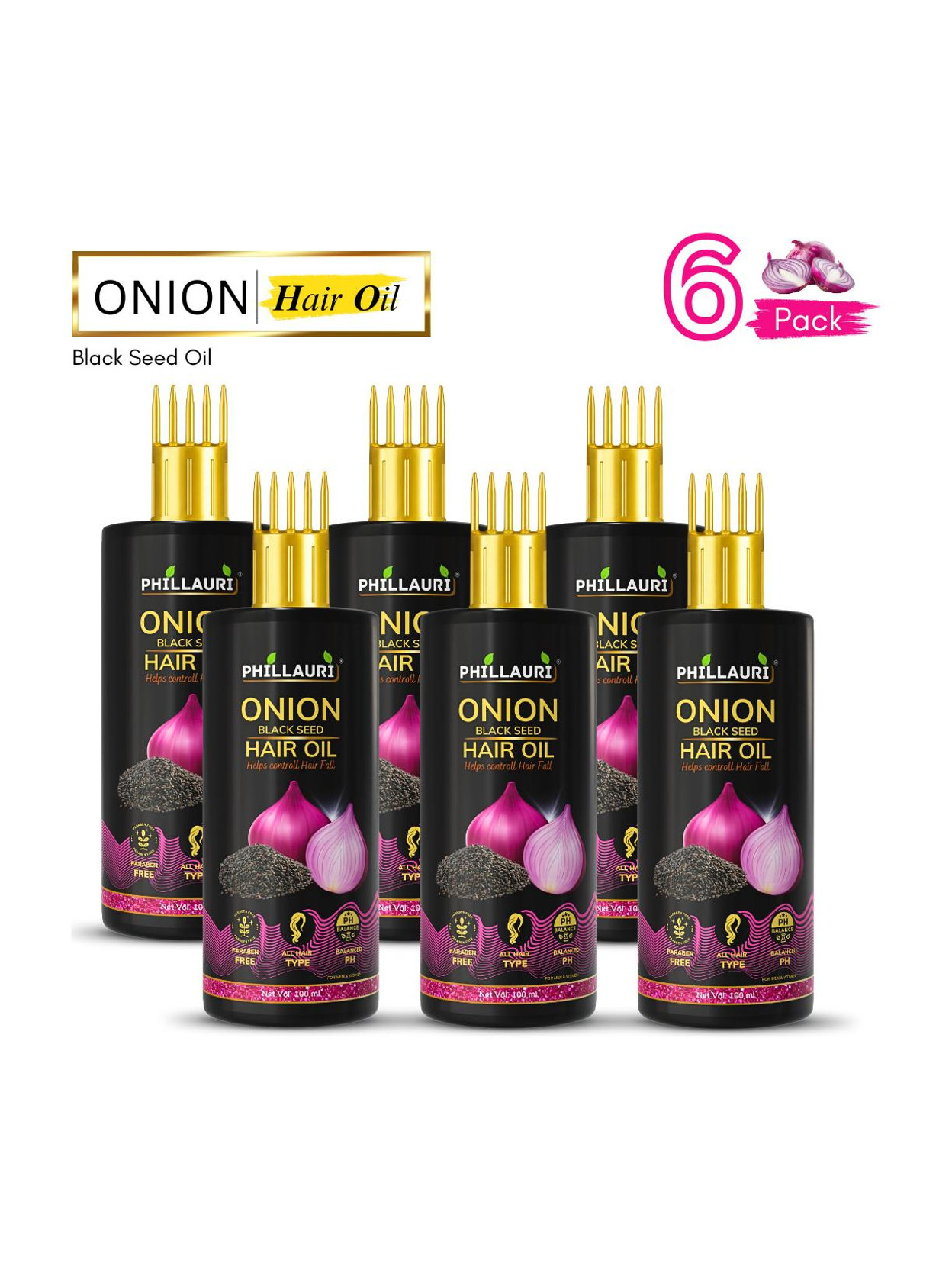 Phillauri Black Seed Onion Hair Oil - WITH COMB APPLICATOR Regrowth Hair Hair Oil