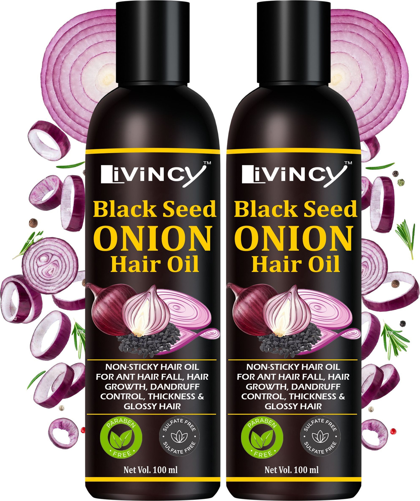 Livincy BLACK SEED ONION OIL COMBO OF 2 (100ML+ 100ML) (FOR MEN AND WOMEN) Hair Oil