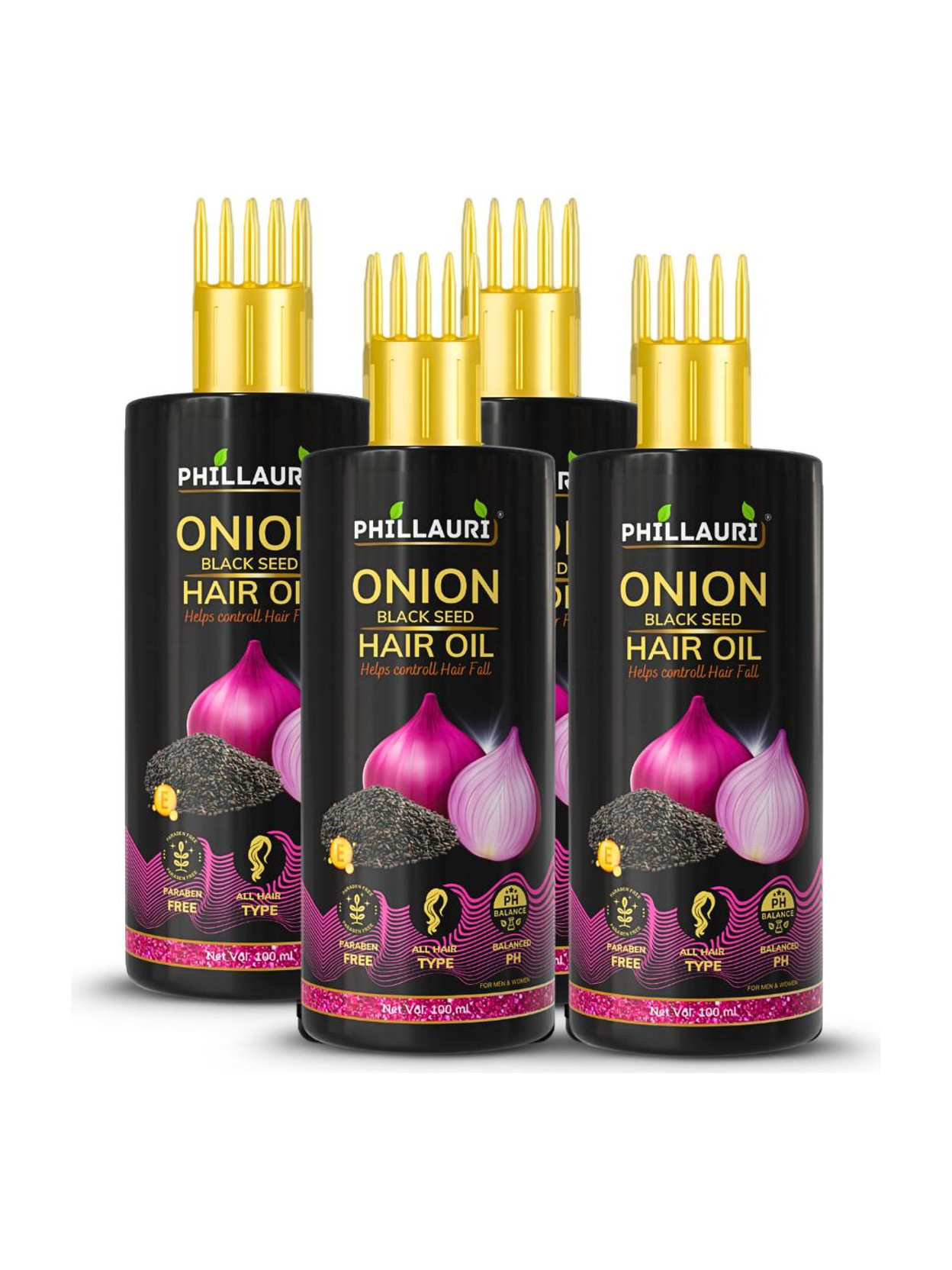 Phillauri Onion Black Seed Hair Oil - WITH COMB APPLICATOR - Controls Hair Fall Hair Oil