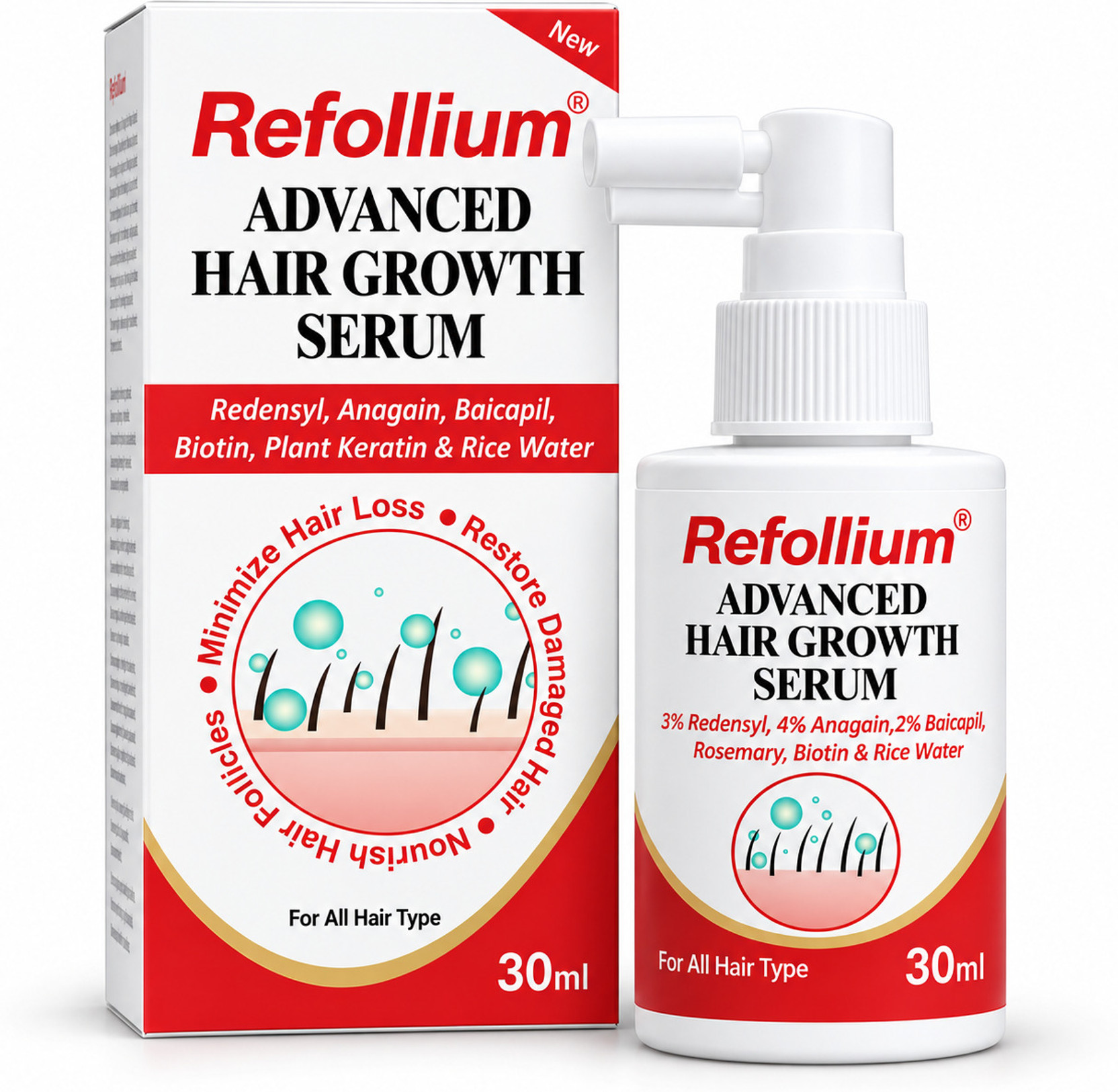 Refollium Advanced Hair Growth Serum With Rosemary Extract for Hair Regrowth
