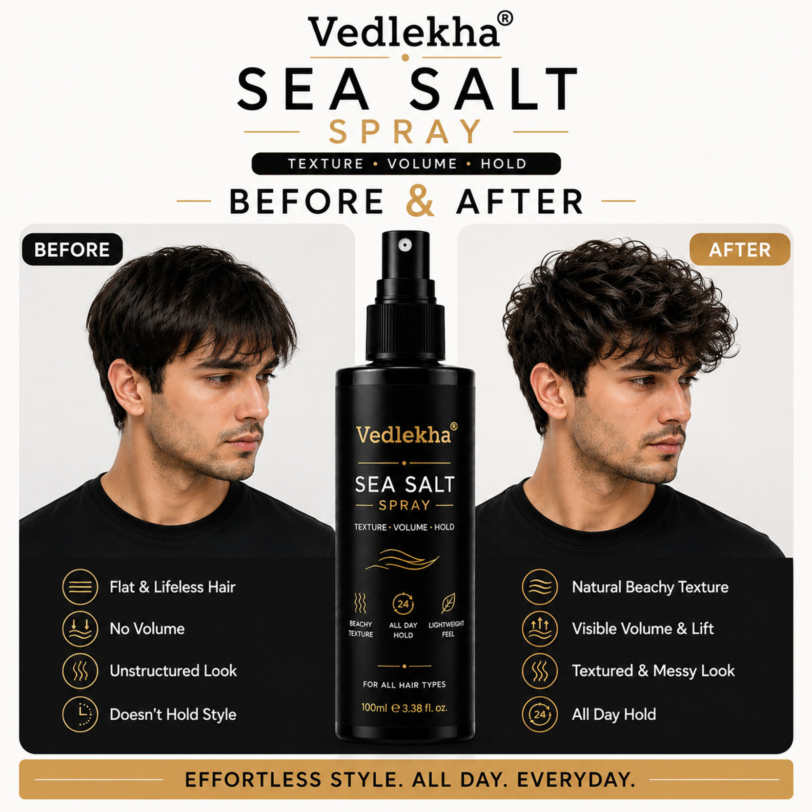 Vedlekha Sea Salt Spray for Hair | Adds Volume & Texture & Protection from Heat Hair Spray