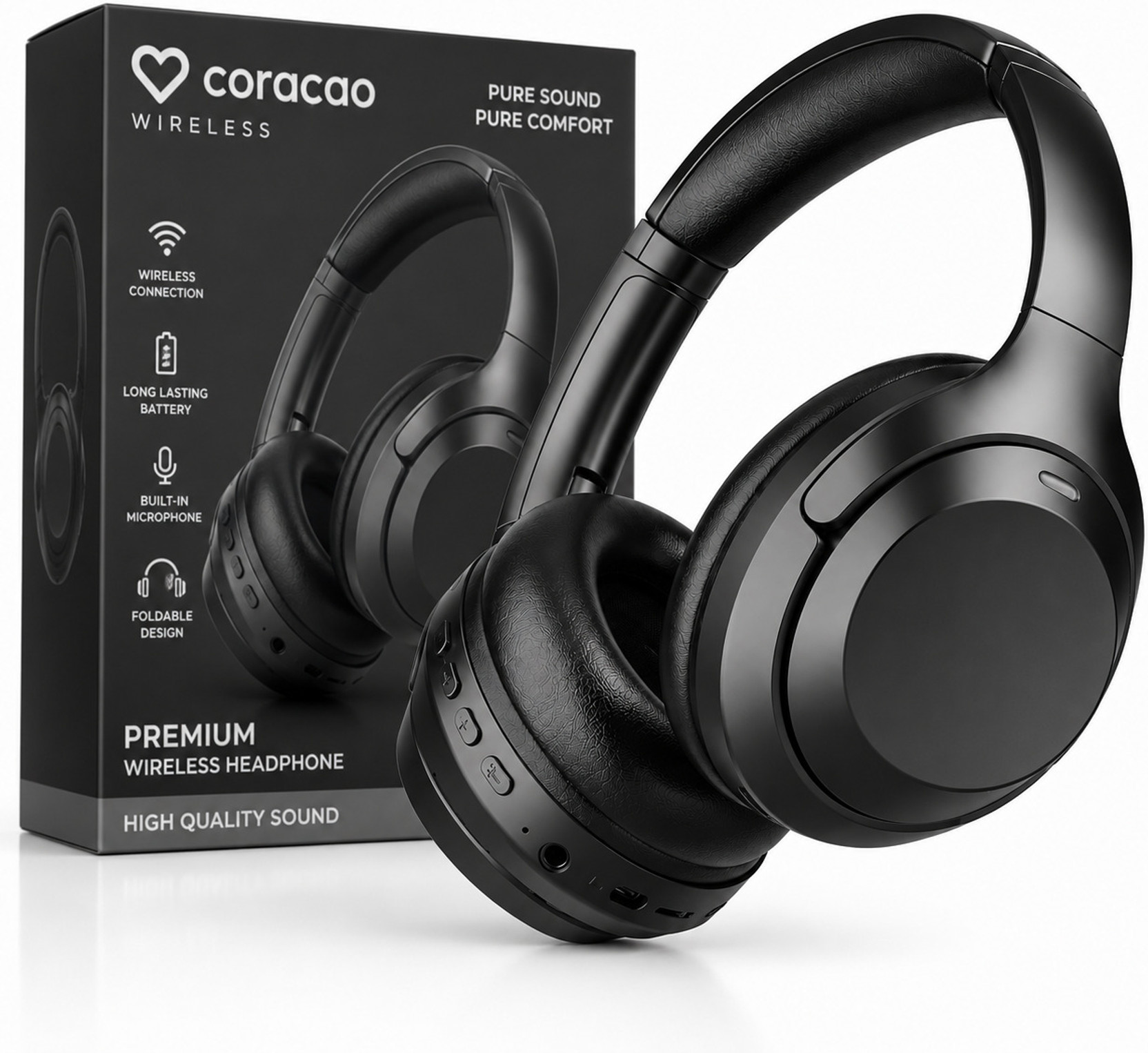 Coracao Wireless Bluetooth Headphones with 50Hr Runtime, Deep Bass & HD Comfortable Fit Bluetooth