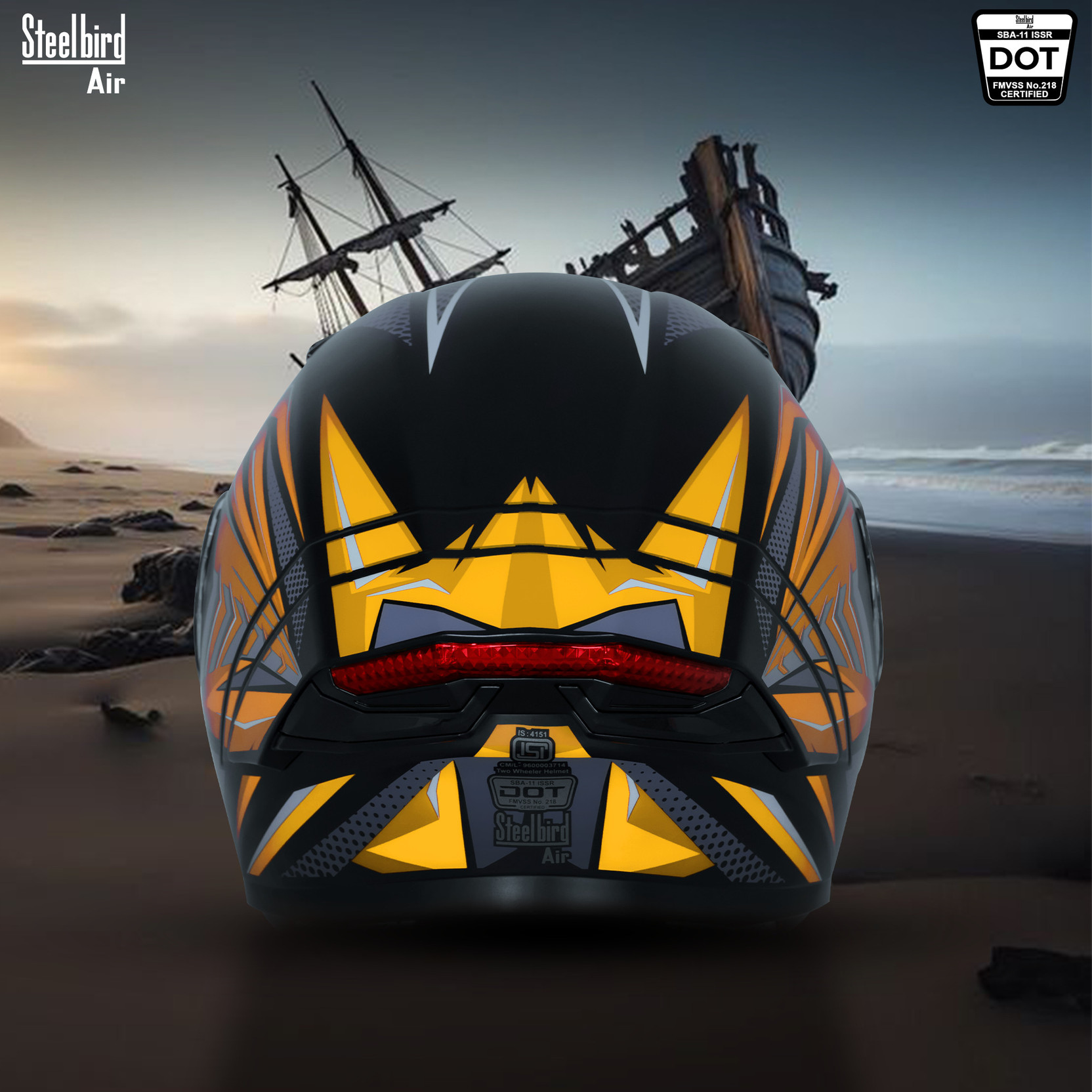 Steelbird SBA-11 Tornado Red Reflector ISI and DOT Certified Full Face Graphic Motorbike Helmet