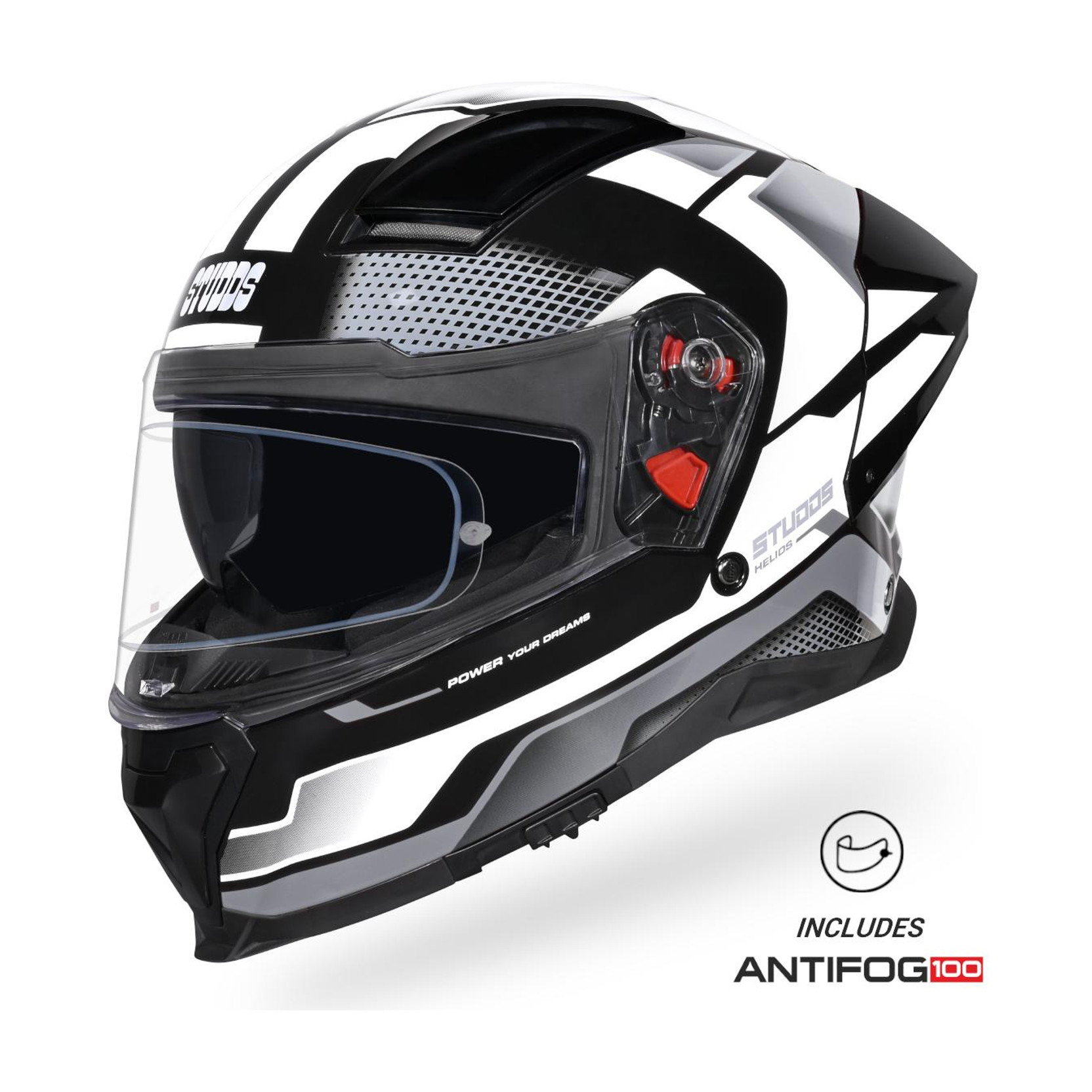 STUDDS Helios Asphalt Full Face ISI and DOT Certified Helmet with Dual Visor Motorbike Helmet