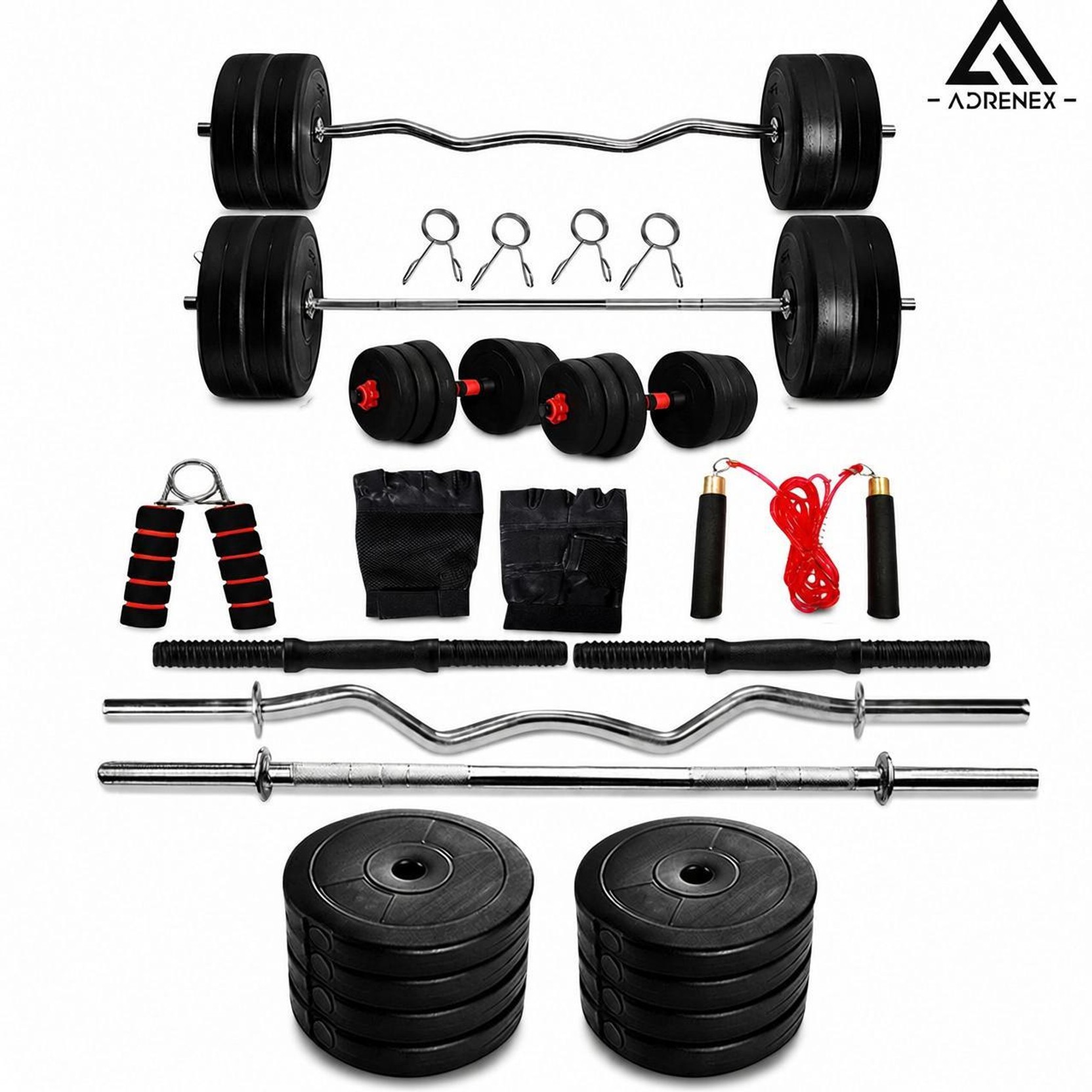 Adrenex 20 kg PVC weight with 3ft Curl, 3ft Straight Rod and Accessories Home Gym Combo