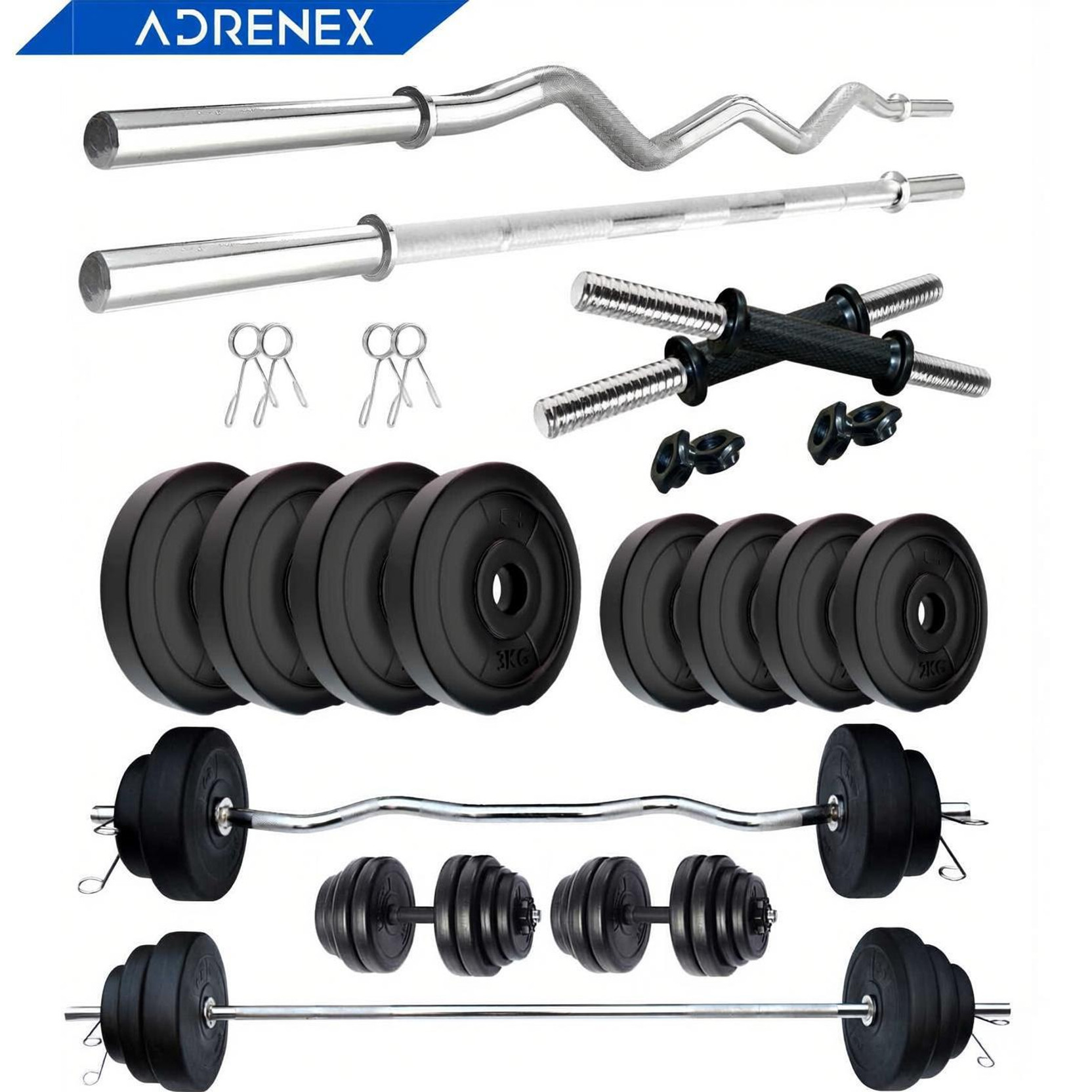 Adrenex 20 kg Portable with Straight, Curl & Dumbbell Rods Home Gym Combo