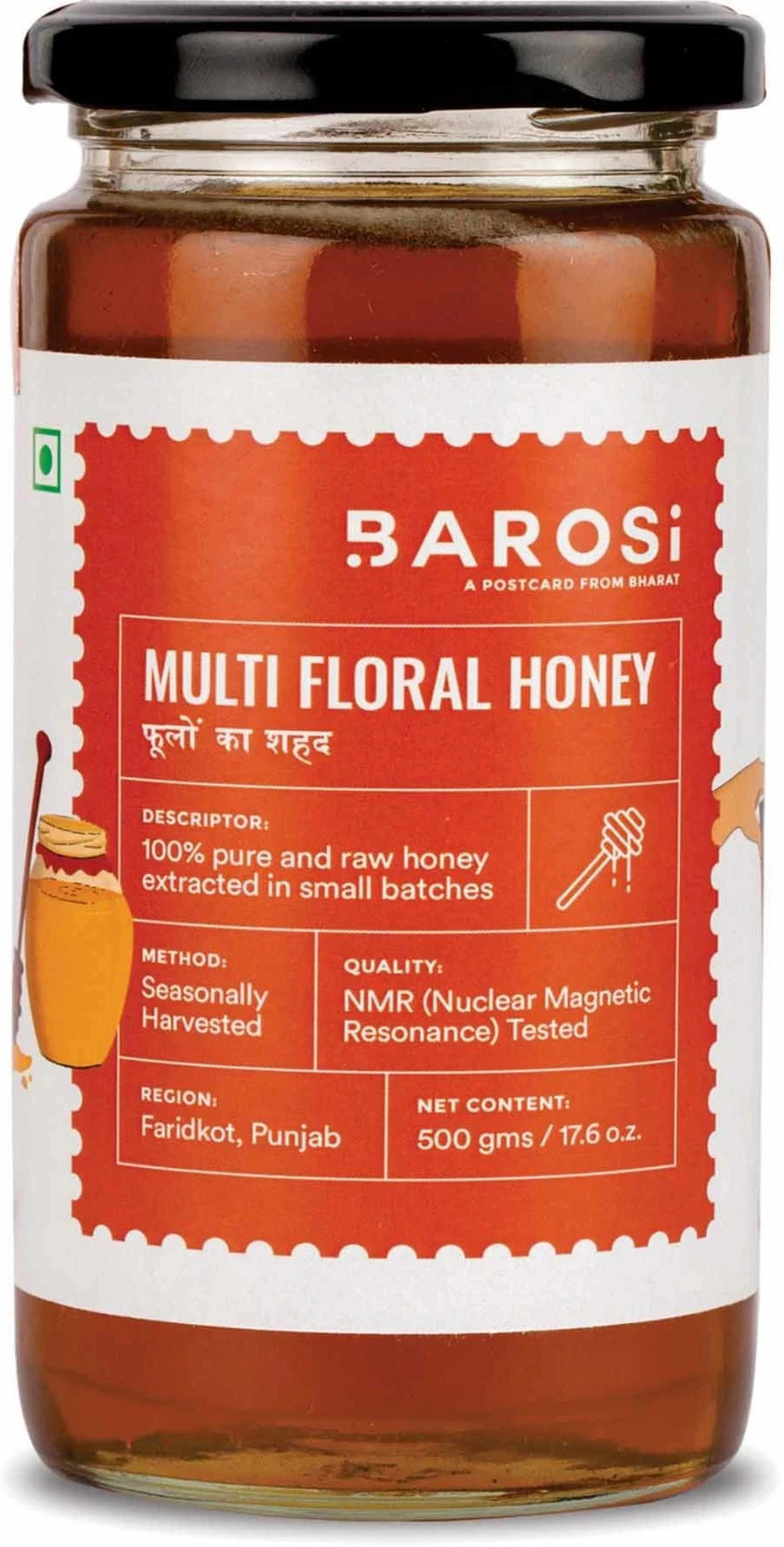 BAROSI Multi Floral Honey,NMR Tested,500 gm, Glass Jar,Pack of 1