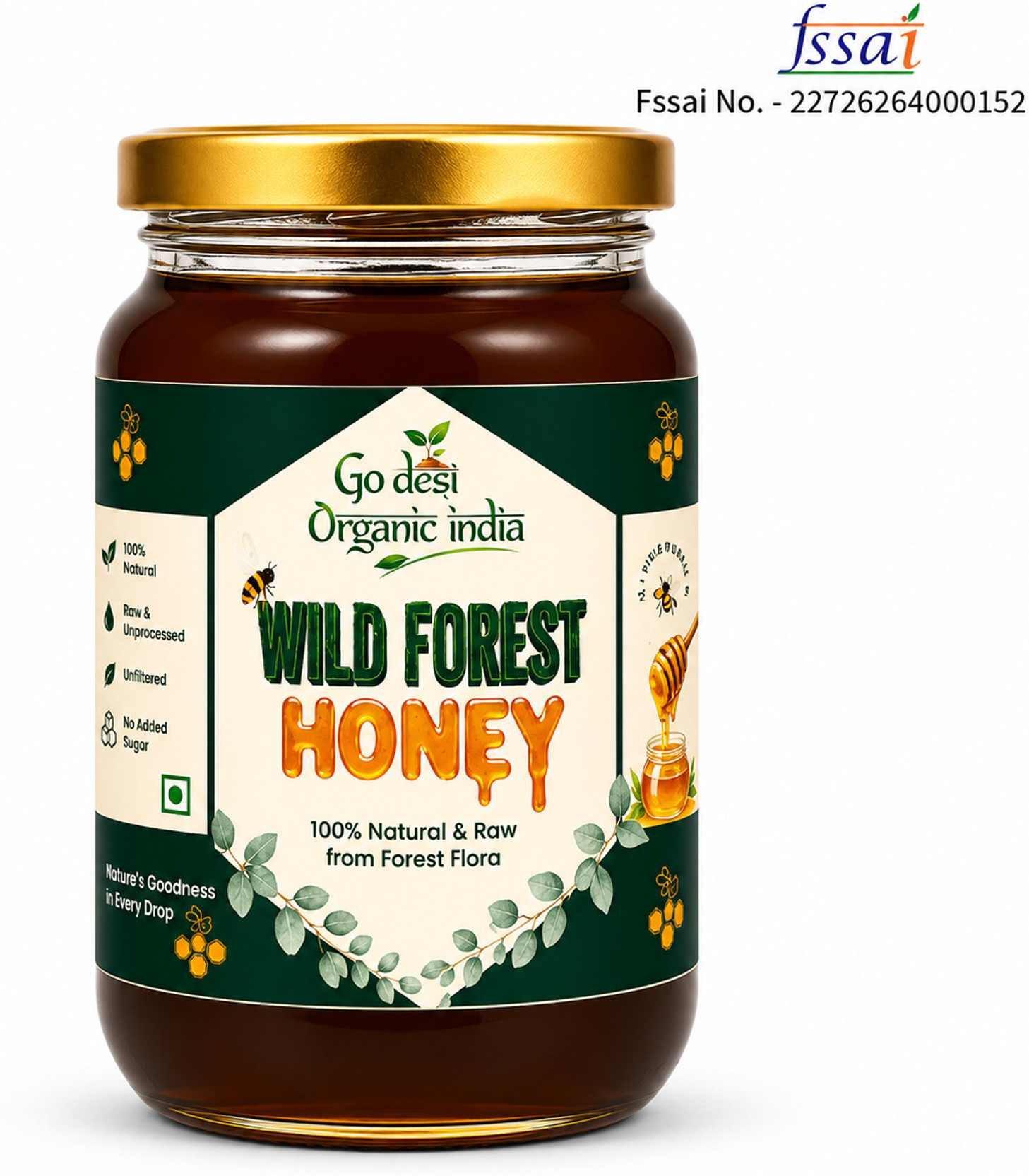 GO DESI ORGANIC INDIA Go Desi Organic India Wild Forest Honey 500g | Raw & Pure Natural Honey
