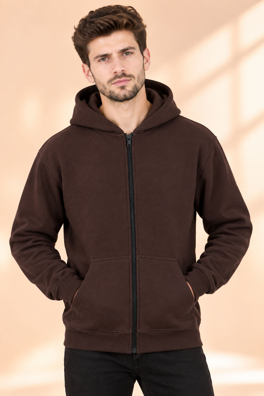 Men Full Sleeve Solid Hooded Sweatshirt
