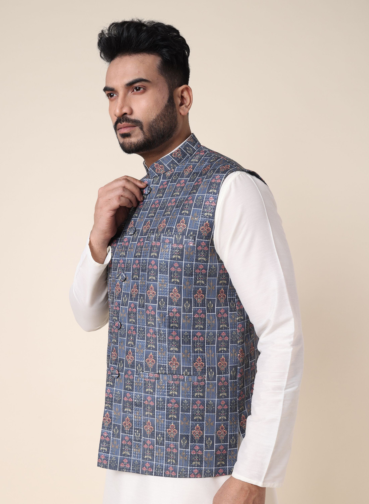 Men Self Design Nehru Jacket