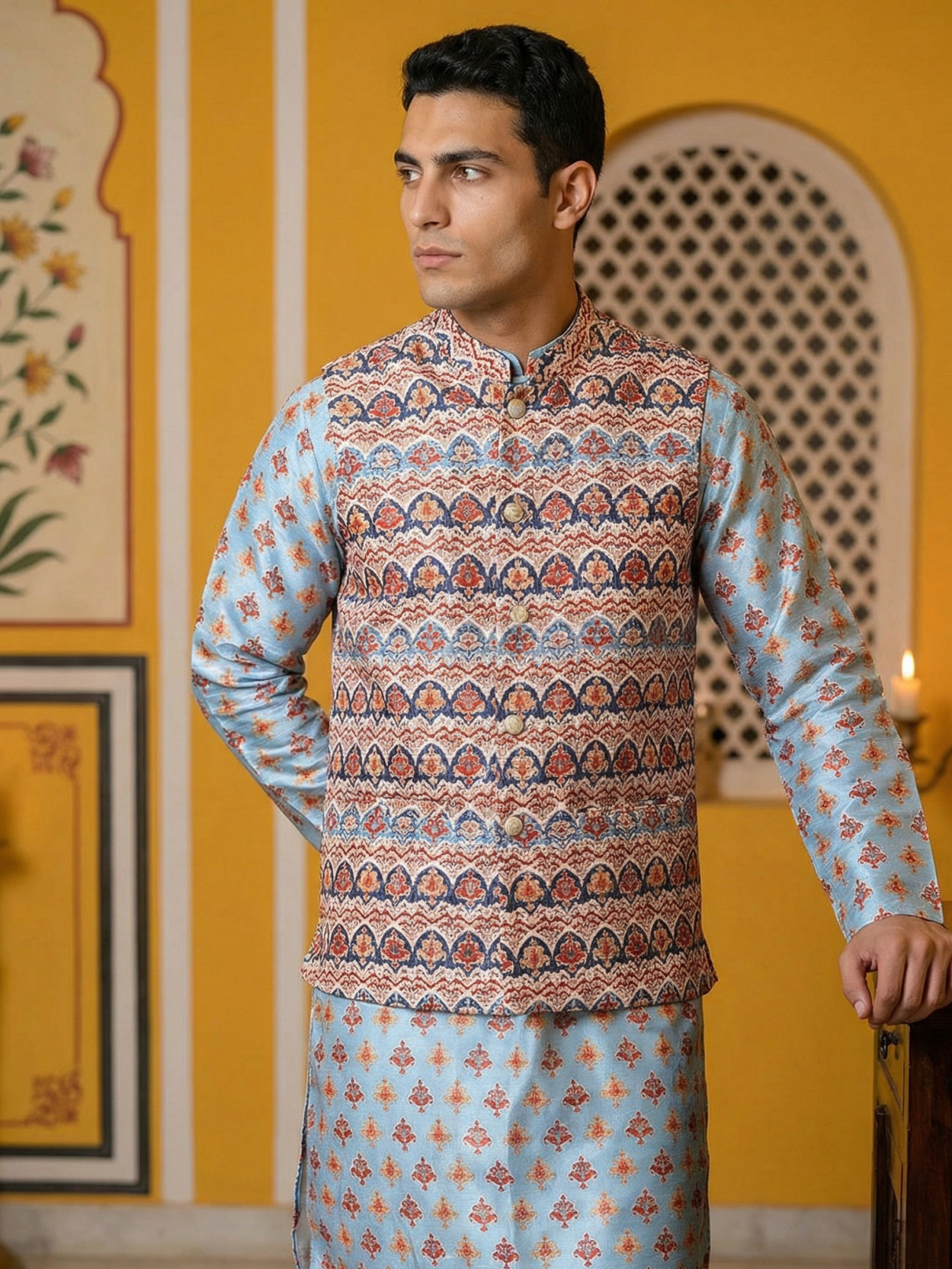 Men Printed Nehru Jacket