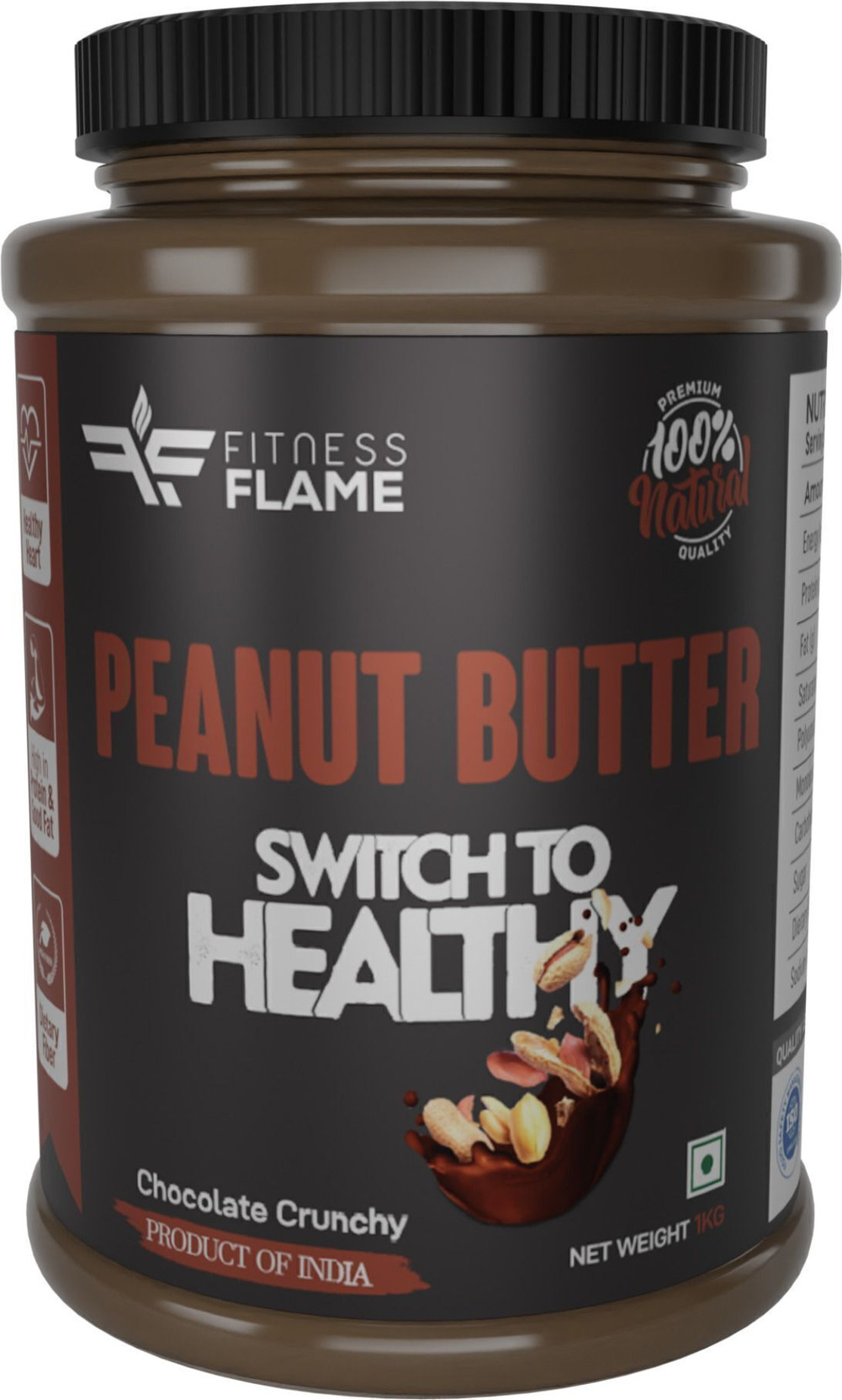 Fitness Flame Natural Peanut Butter(Chocolate Crunchy) | High Protein 19 G | Gluten Free |