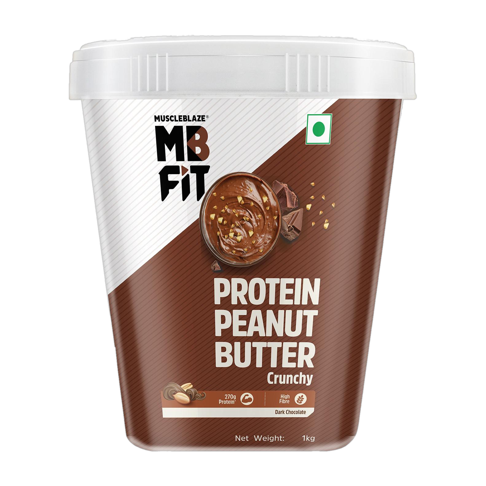 MUSCLEBLAZE High Protein Peanut Butter, Crunchy, Dark Chocolate, (Fit Pack)