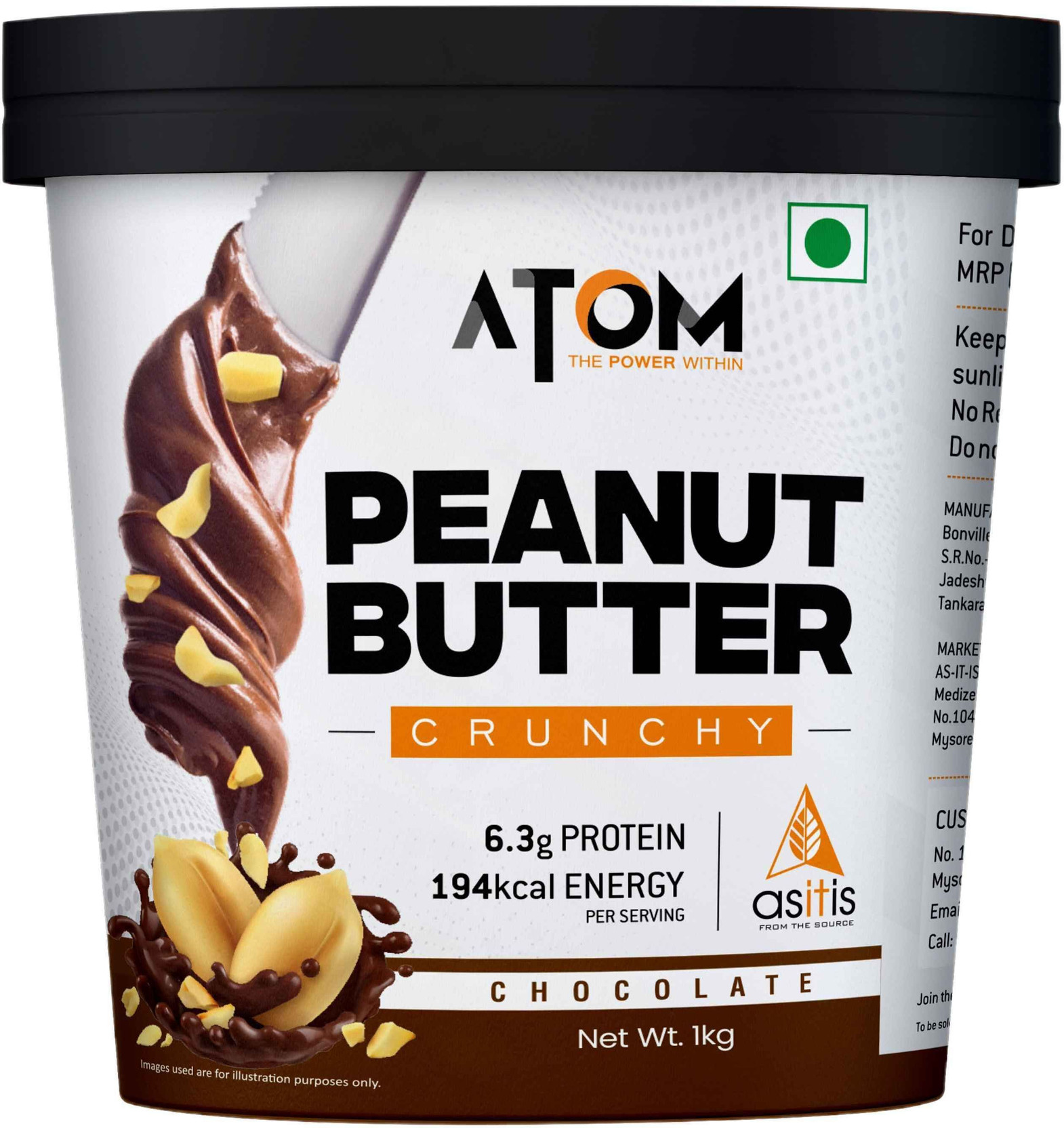 AS-IT-IS Nutrition ATOM Chocolate Peanut Butter Crunchy 1Kg Gluten Free